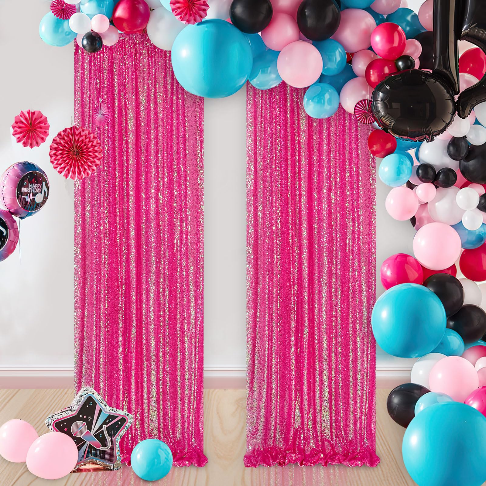 Foto 6 | Cortinas Con Fondo De Lentejuelas Iridiscentes, Color Rosa Intenso, 60 X 240 Cm, 4 Unidades - Venta Internacional.
