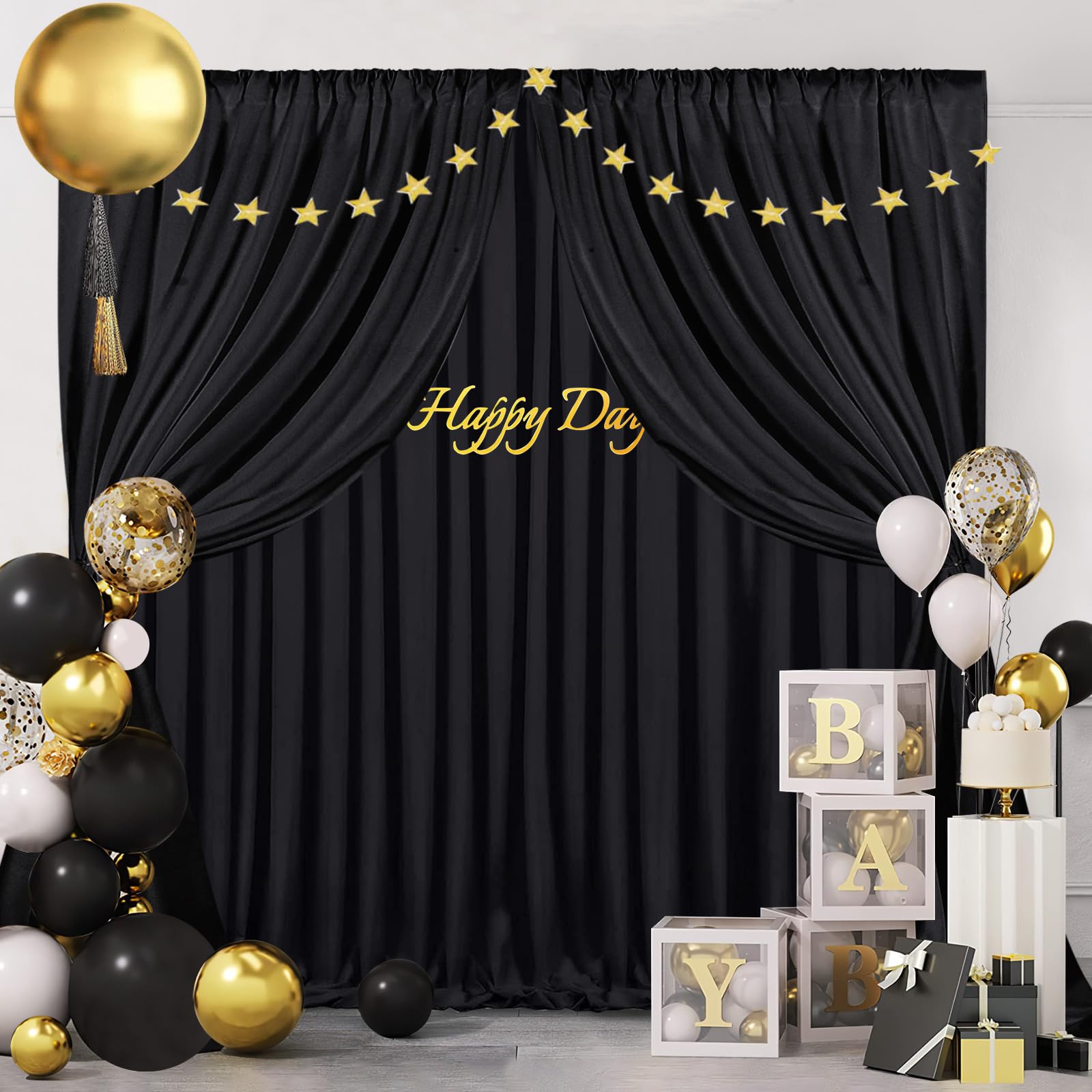 Foto 2 | Cortinas De Fondo Soardream De Poliéster Negro De 9 X 3 M, 6 Paneles - Venta Internacional.