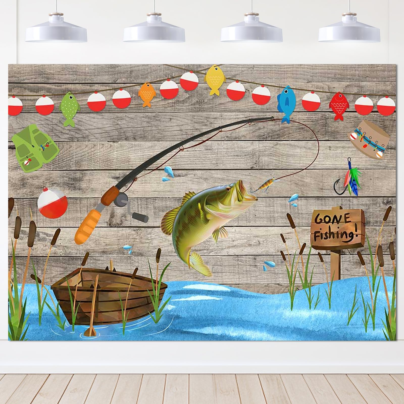 Telón De Fondo Avezano Rustic Wood Gone Fishing Para Cumpleaños, 3 X 2 M - Venta Internacional.