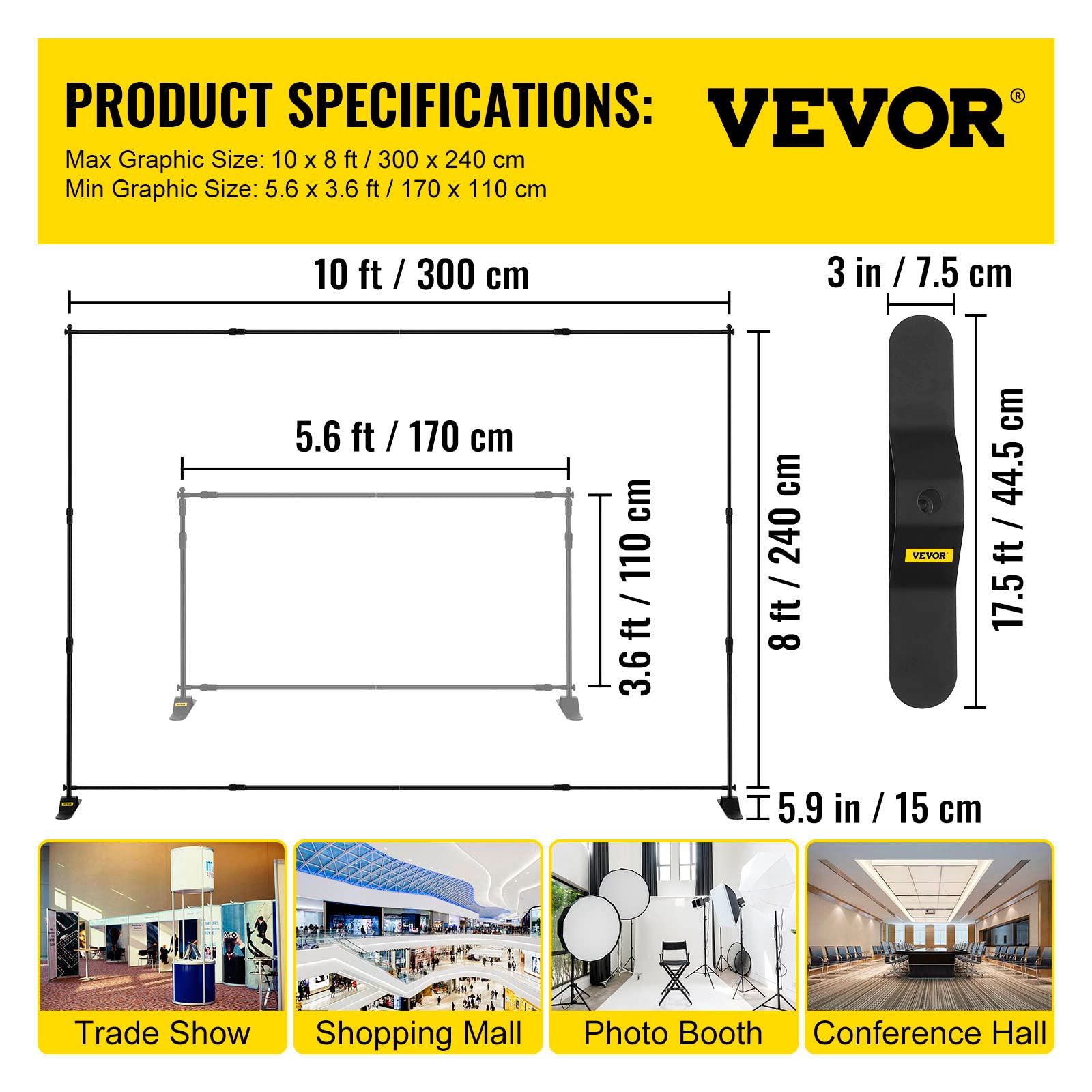 Foto 8 pulgar | Soporte De Telón De Fondo Vevor De 3 X 2,4 M, Altura Ajustable - Venta Internacional.