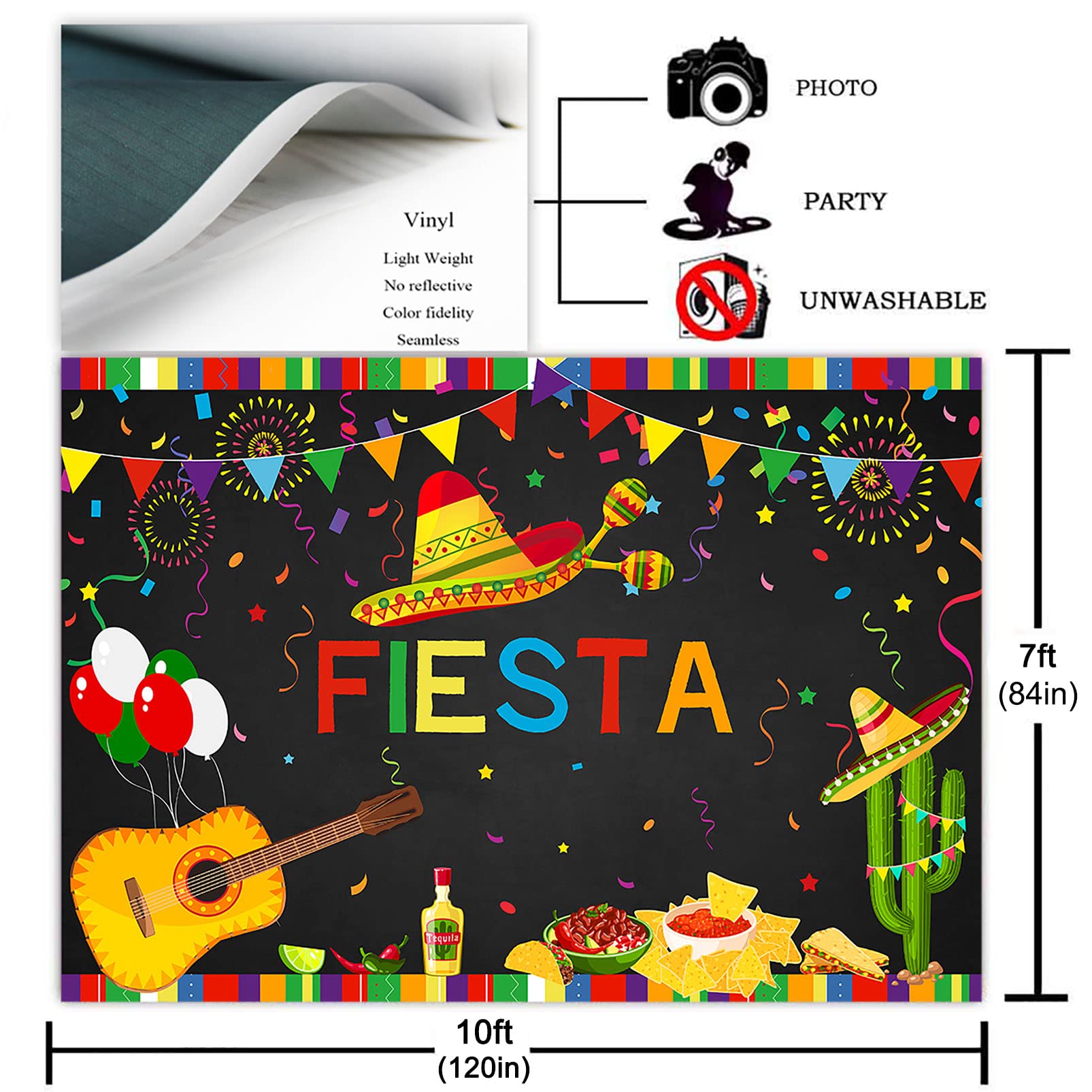 Foto 2 | Telón De Fondo Avezano Fiesta Birthday, Con Temática Mexicana, Primer Cumpleaños - Venta Internacional.