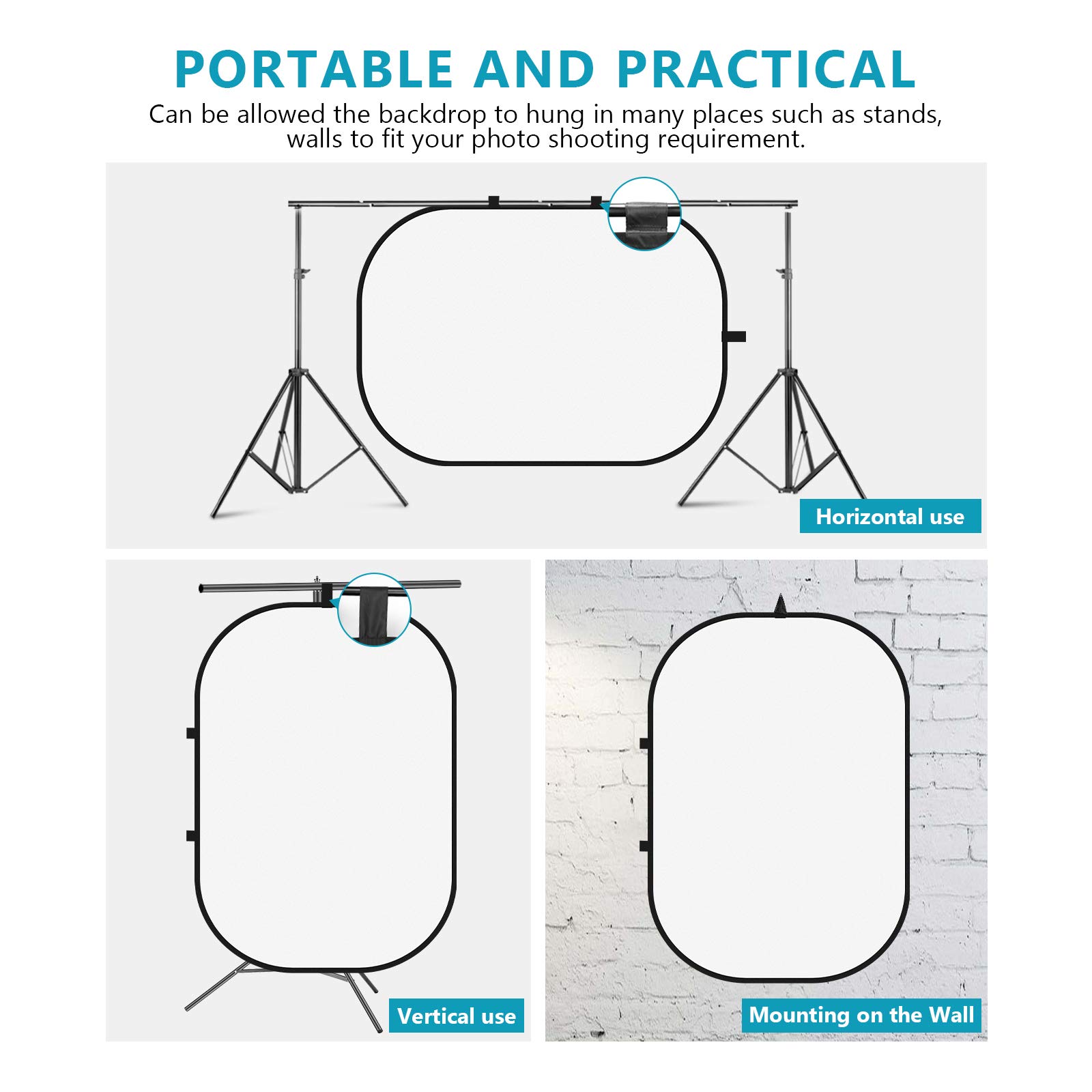 Foto 4 | Telón Plegable Newer 150x200 Cm con Soporte Blanco y Negro - Venta Internacional