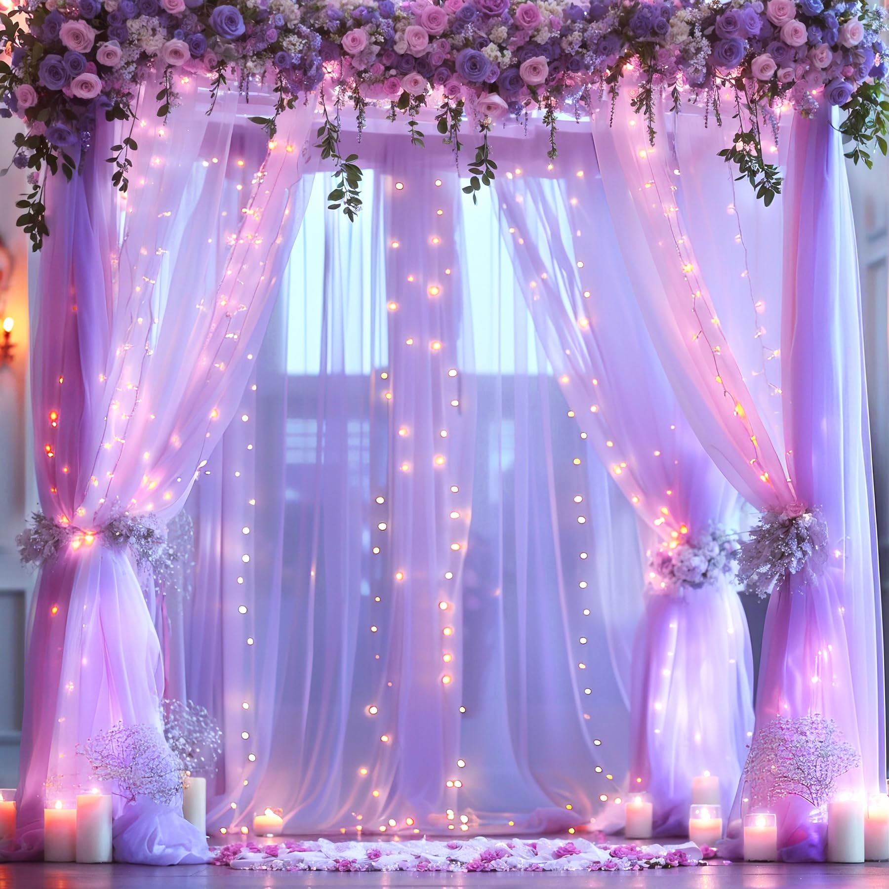 Foto 1 | Cortina De Telón De Fondo Suppromo De Tul Lavanda Con Luces, 6 X 3 M - Venta Internacional.