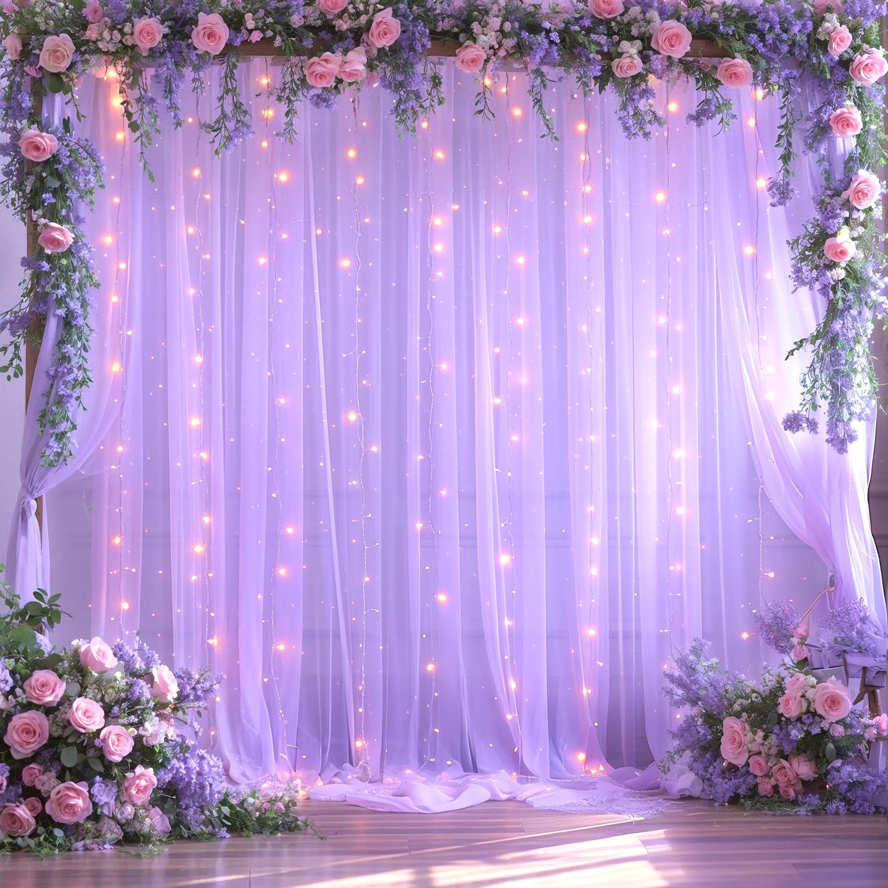 Foto 3 pulgar | Cortina De Telón De Fondo Suppromo De Tul Lavanda Con Luces, 6 X 3 M - Venta Internacional.