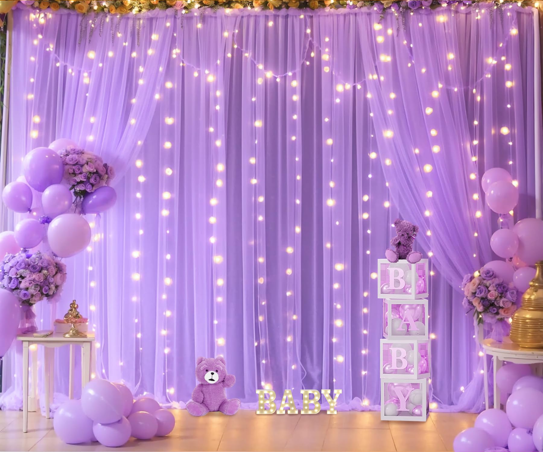 Foto 5 pulgar | Cortina De Fondo Suppromo Lavender Sheer Con Luces Led De 3 X 3 M - Venta Internacional.