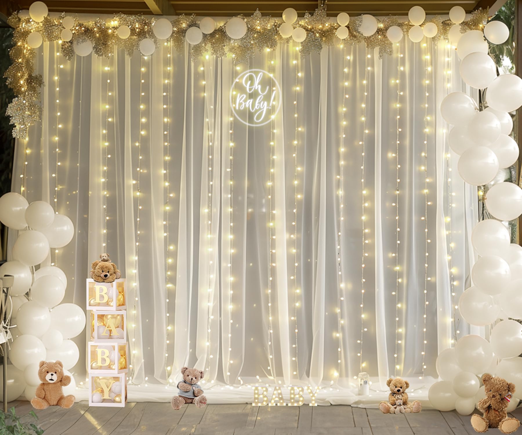 Foto 5 pulgar | Cortinas De Telón De Fondo Suppromo De Tul Marfil Con Luces, 6 X 2,4 M - Venta Internacional.