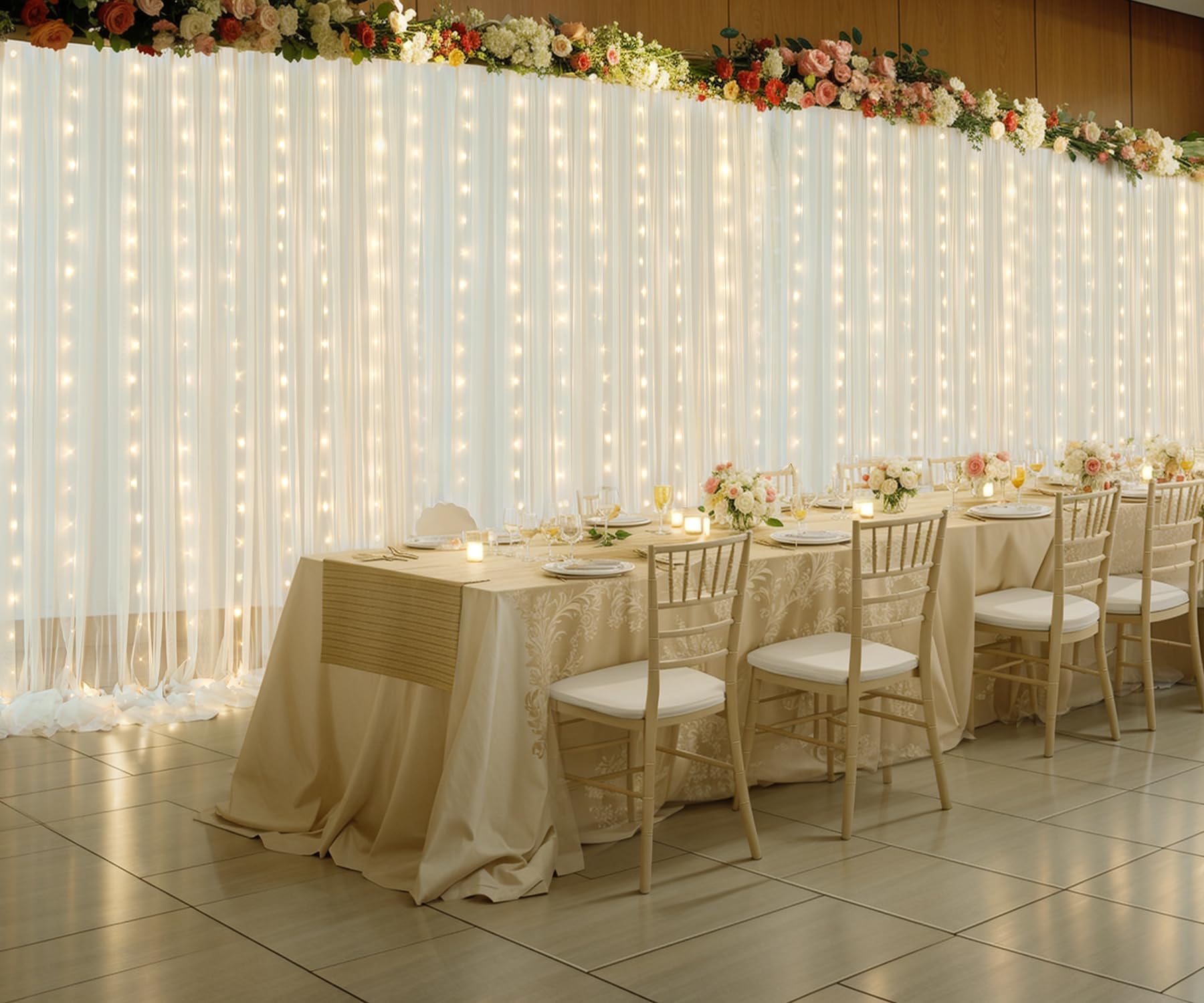 Foto 7 pulgar | Cortinas De Telón De Fondo Suppromo De Tul Marfil Con Luces, 6 X 2,4 M - Venta Internacional.