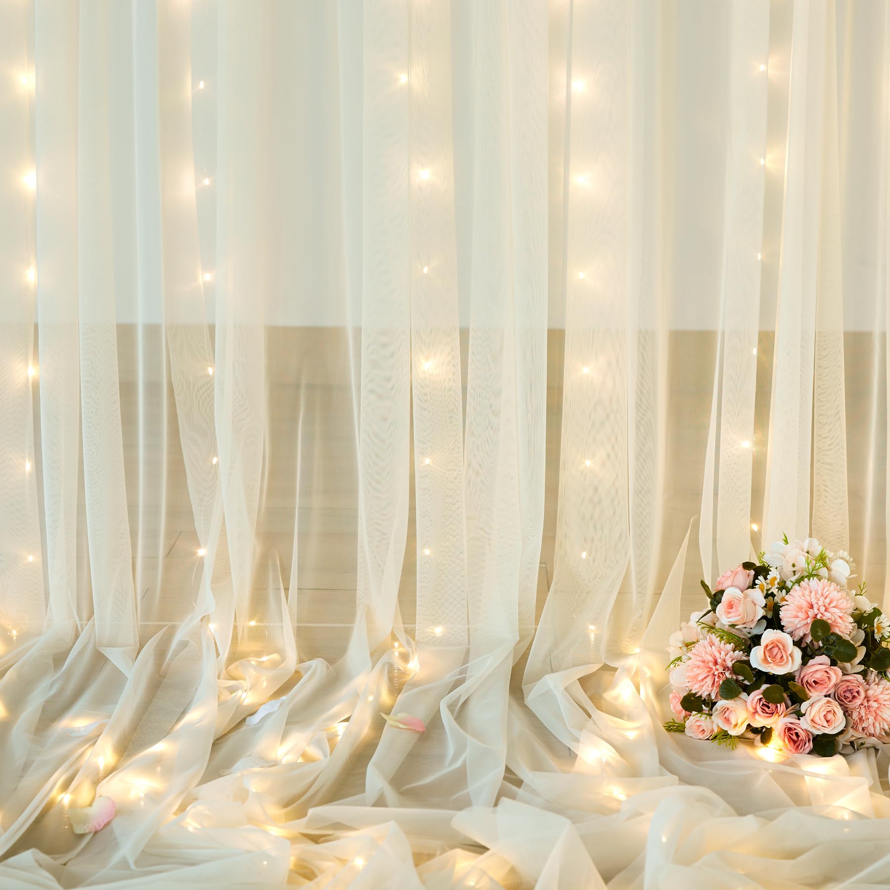 Foto 8 pulgar | Cortinas De Telón De Fondo Suppromo De Tul Marfil Con Luces, 6 X 2,4 M - Venta Internacional.