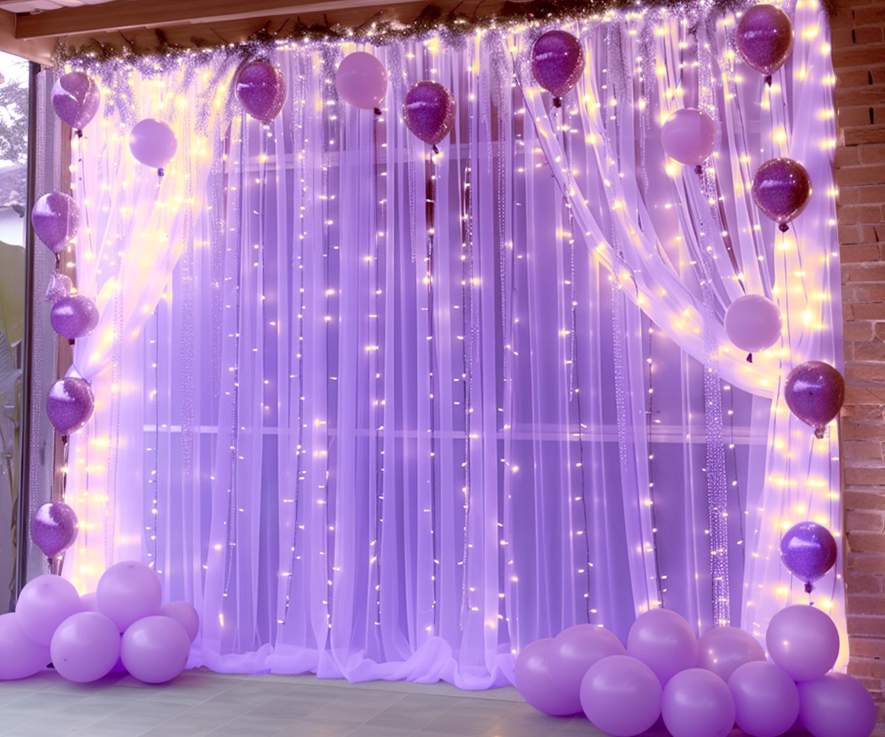 Foto 6 pulgar | Cortinas Suppromo De Tul Transparente Morado, 3 X 3 M, Con Luces - Venta Internacional.