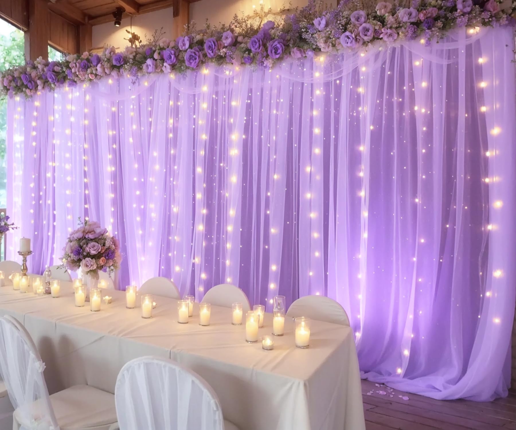 Foto 7 pulgar | Cortinas Suppromo De Tul Transparente Morado, 3 X 3 M, Con Luces - Venta Internacional.