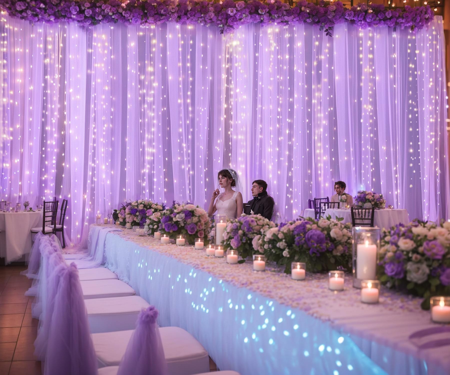 Foto 8 pulgar | Cortinas Suppromo De Tul Transparente Morado, 3 X 3 M, Con Luces - Venta Internacional.