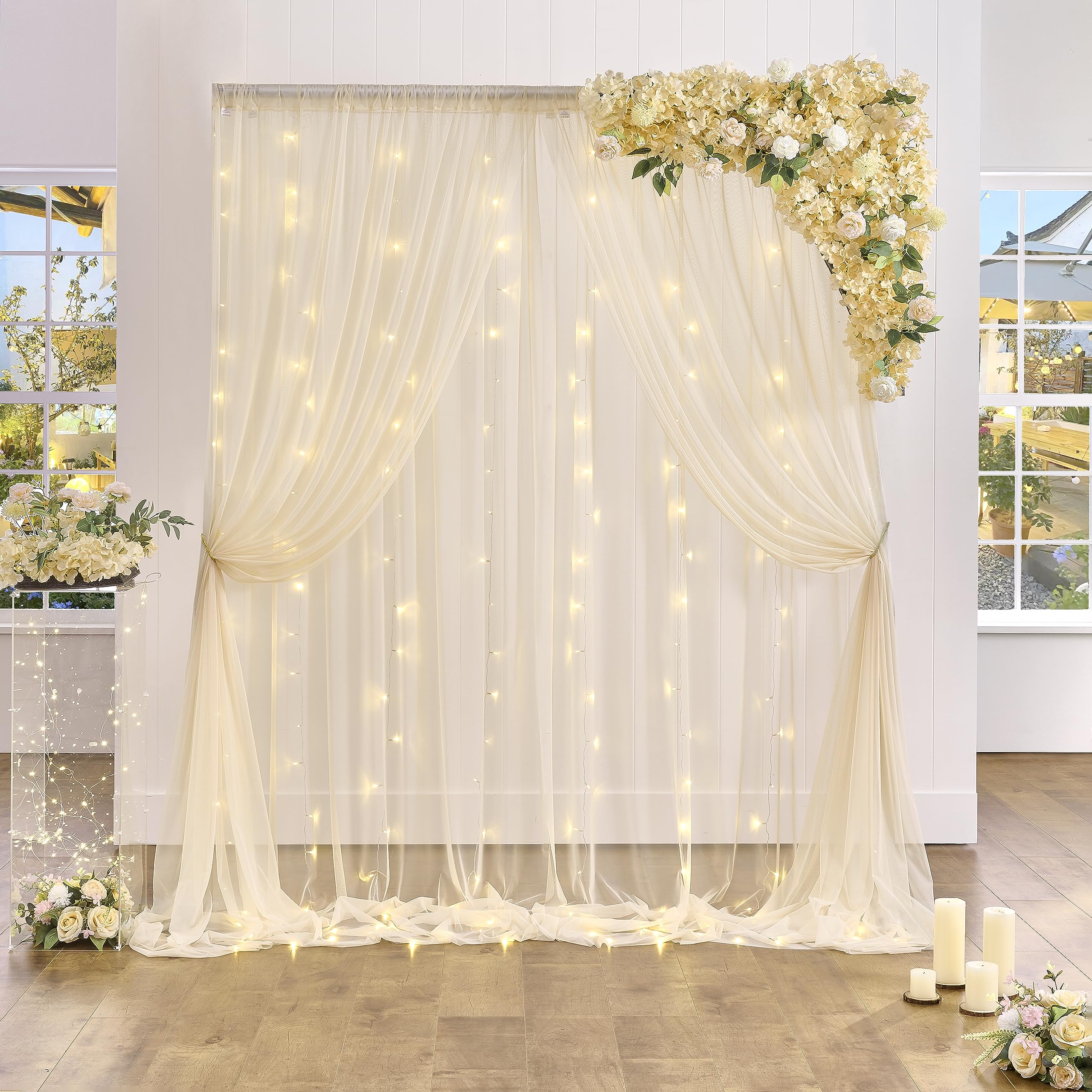 Foto 1 | Cortina De Fondo Suppromo Champagne De 6 X 2,4 M Con Cadena De Luces - Venta Internacional.