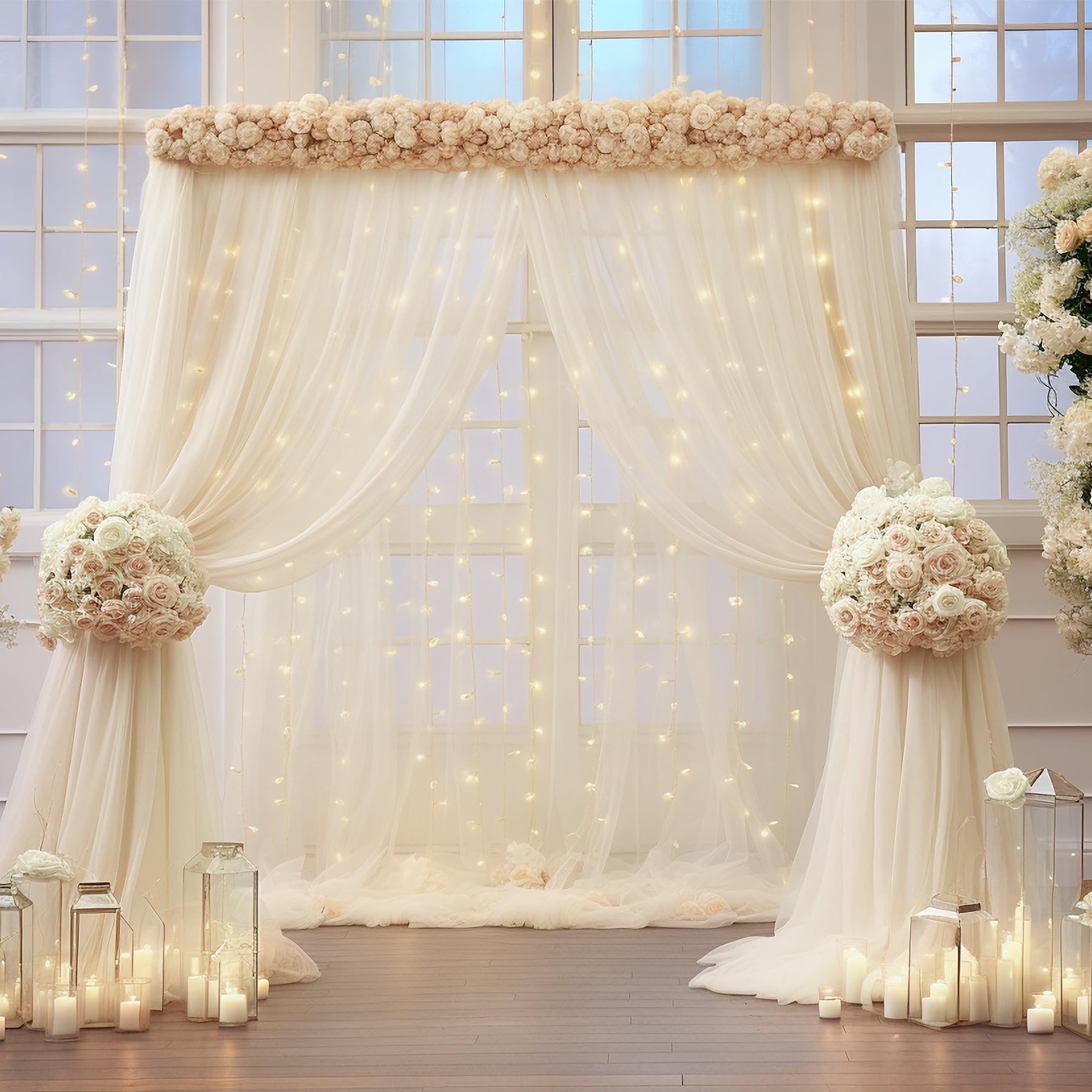 Foto 4 pulgar | Cortina De Fondo Suppromo Champagne De 6 X 2,4 M Con Cadena De Luces - Venta Internacional.