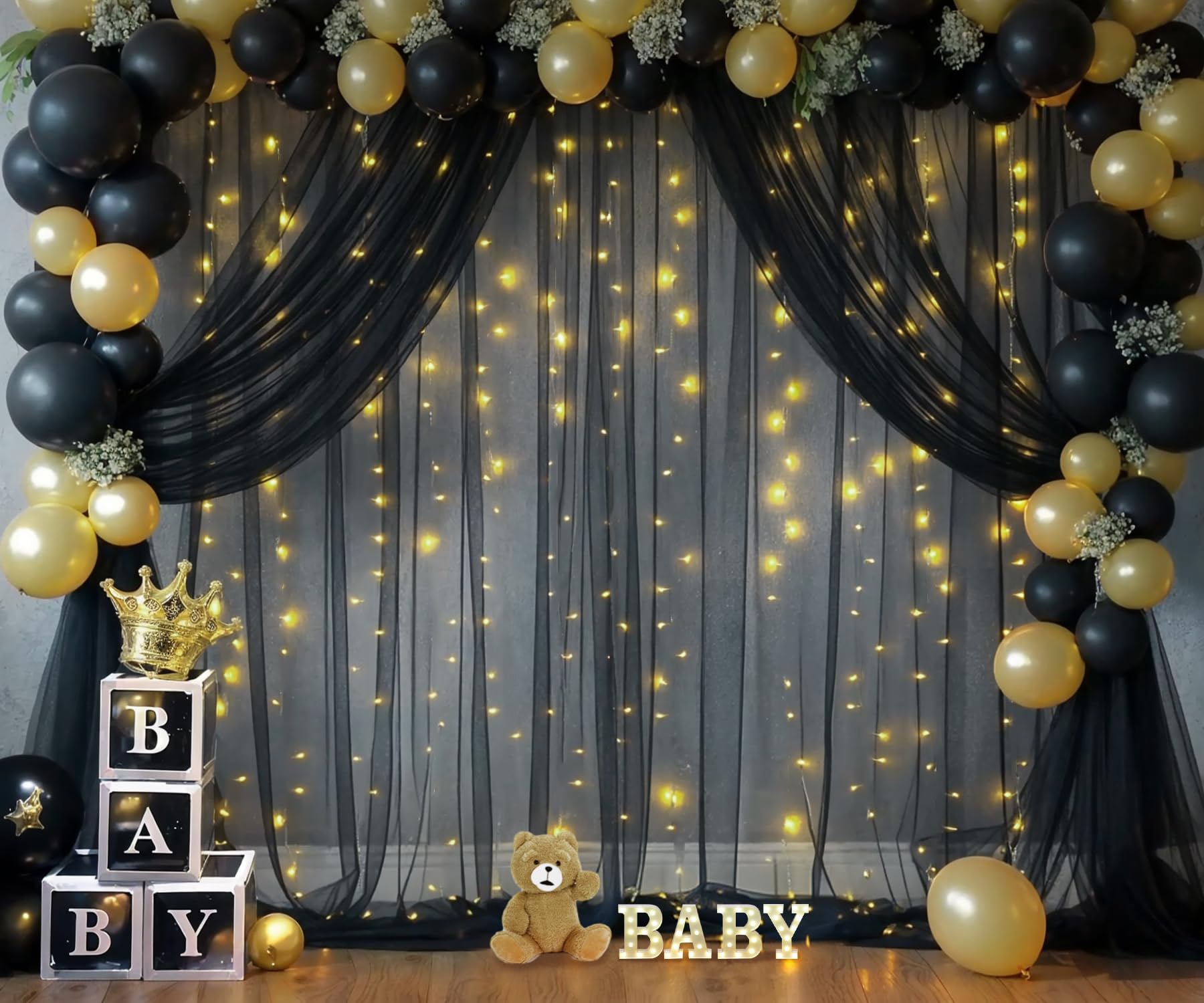 Foto 4 pulgar | Cortina De Telón De Fondo Suppromo De Tul Negro Con Luces, 12 M X 2,4 M - Venta Internacional.