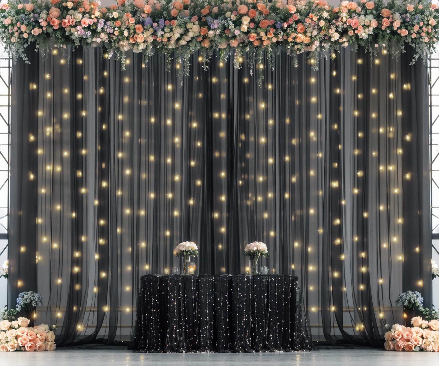 Foto 5 pulgar | Cortina De Telón De Fondo Suppromo De Tul Negro Con Luces, 12 M X 2,4 M - Venta Internacional.