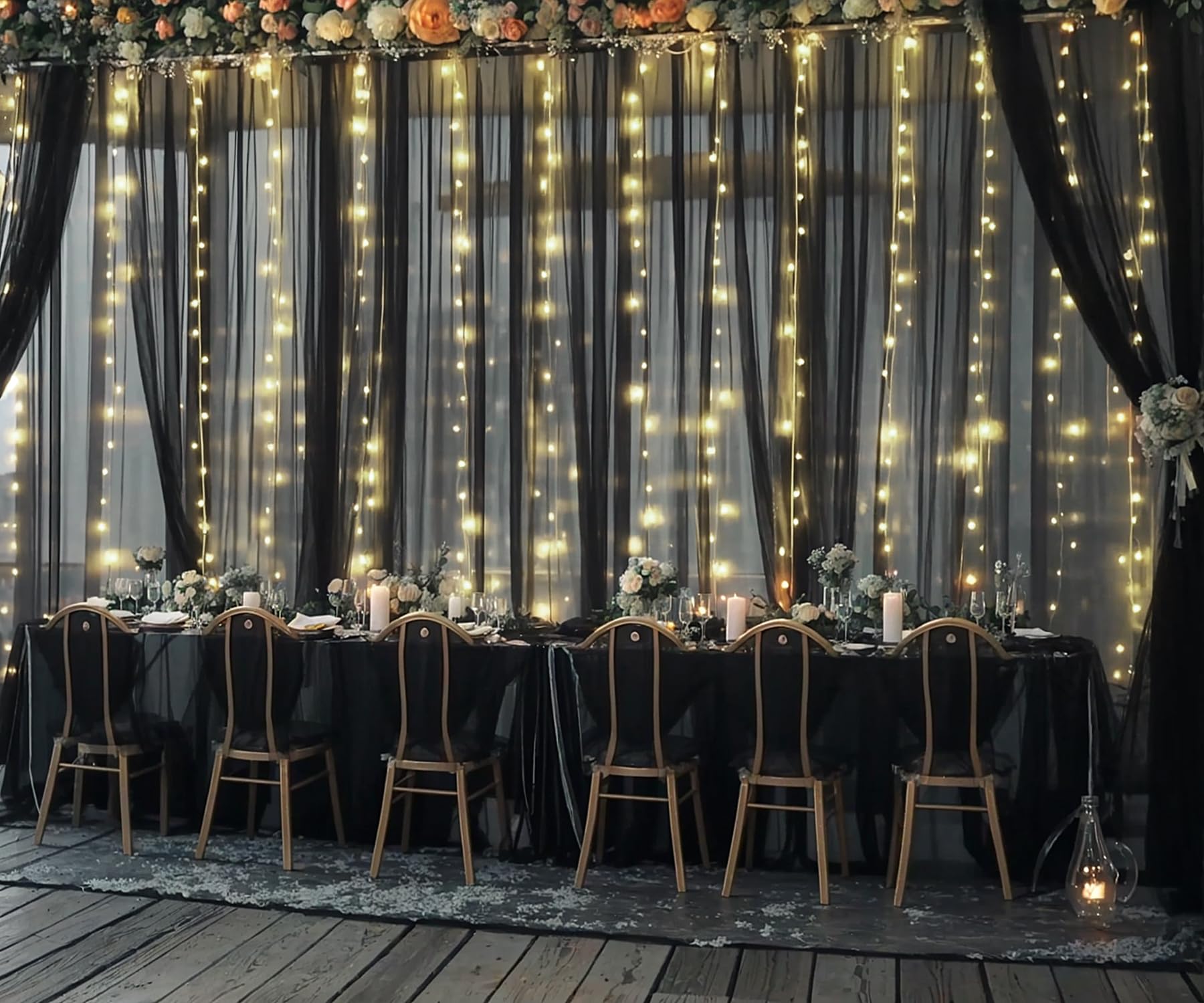 Foto 5 | Cortina De Telón De Fondo Suppromo De Tul Negro Con Luces, 12 M X 2,4 M - Venta Internacional.