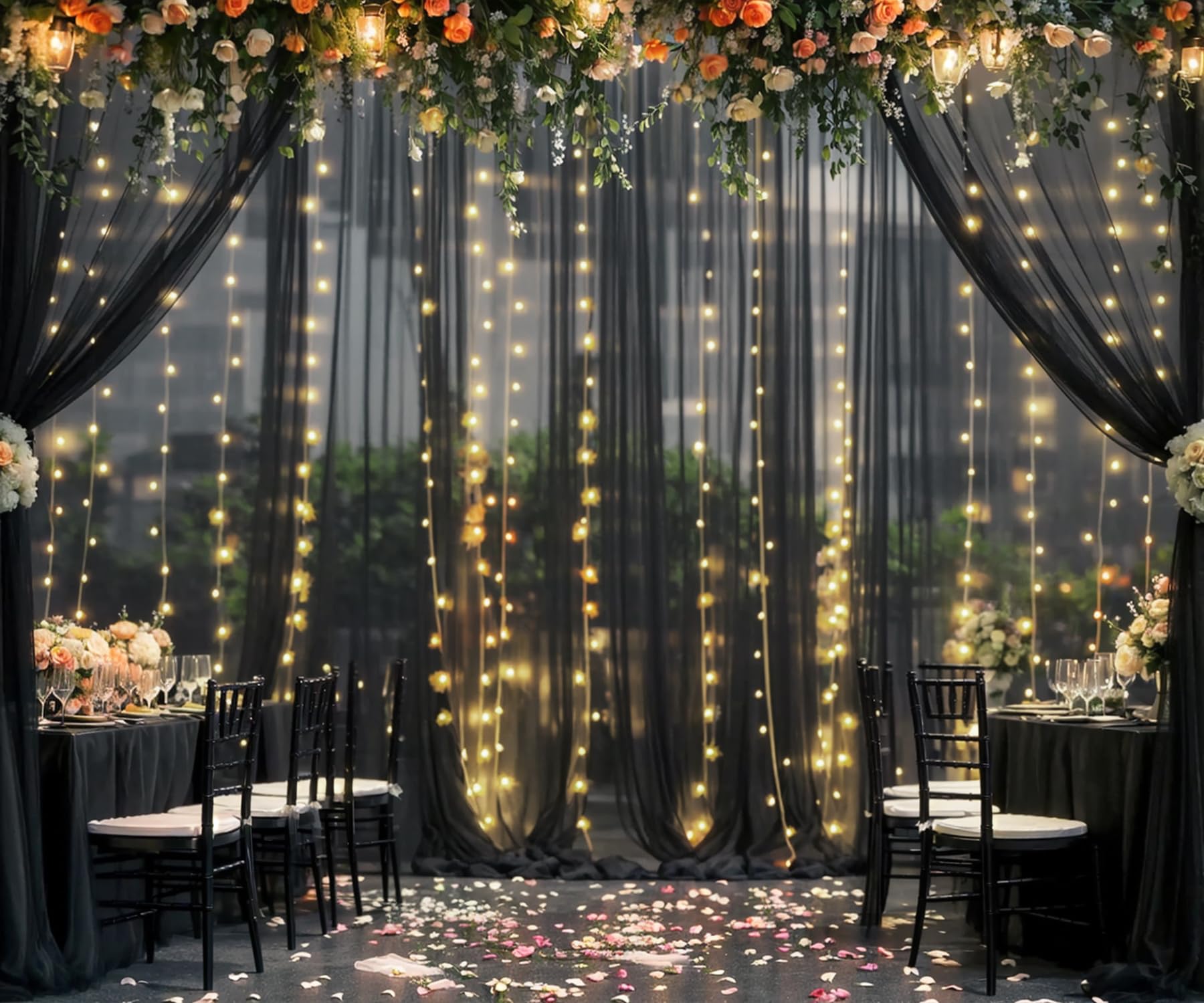 Foto 7 | Cortina De Telón De Fondo Suppromo De Tul Negro Con Luces, 12 M X 2,4 M - Venta Internacional.