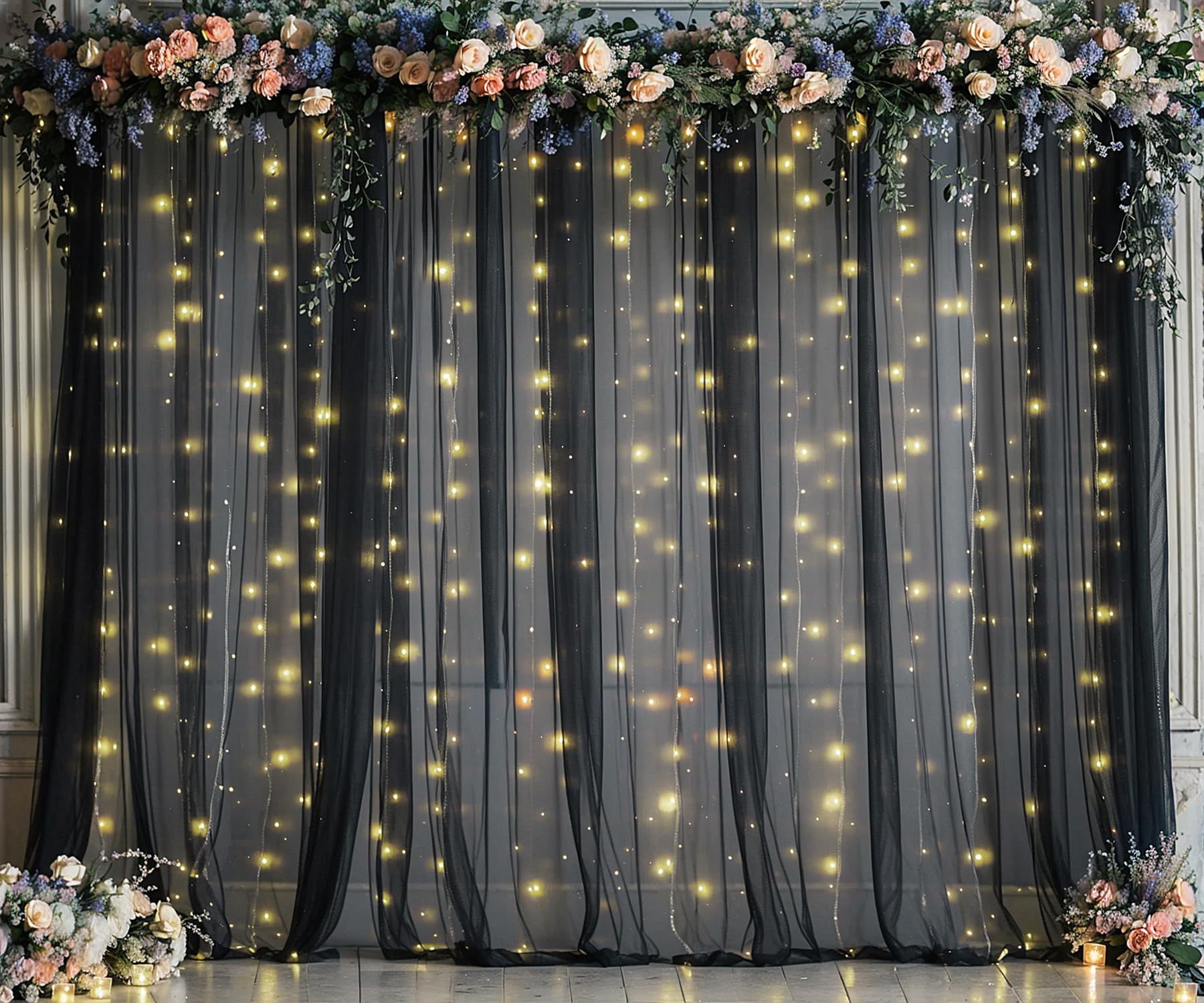 Foto 1 | Cortina De Telón De Fondo Suppromo De Tul Negro Con Luces, 9,1 X 2,4 M - Venta Internacional.