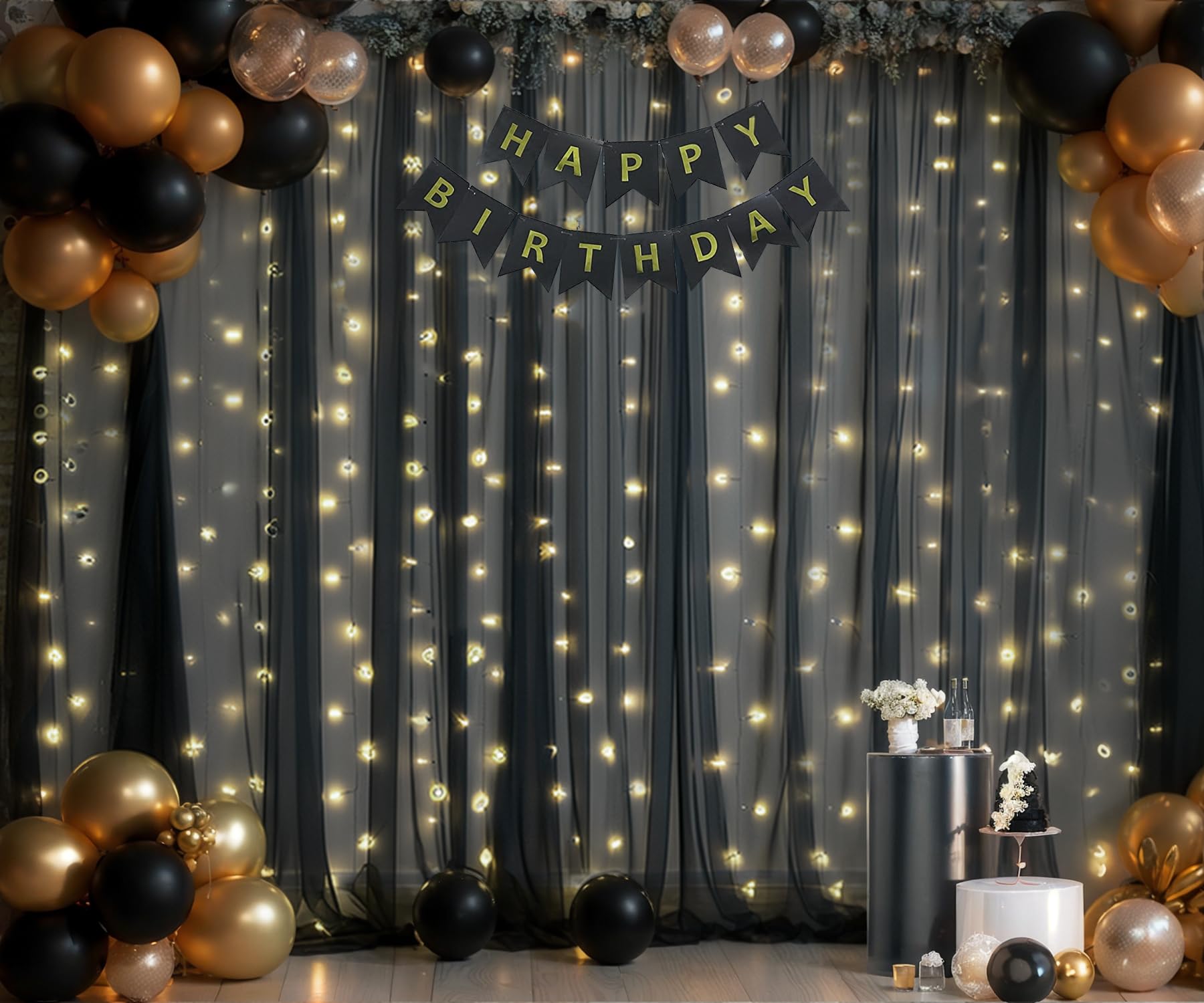 Foto 3 pulgar | Cortina De Telón De Fondo Suppromo De Tul Negro Con Luces, 9,1 X 2,4 M - Venta Internacional.