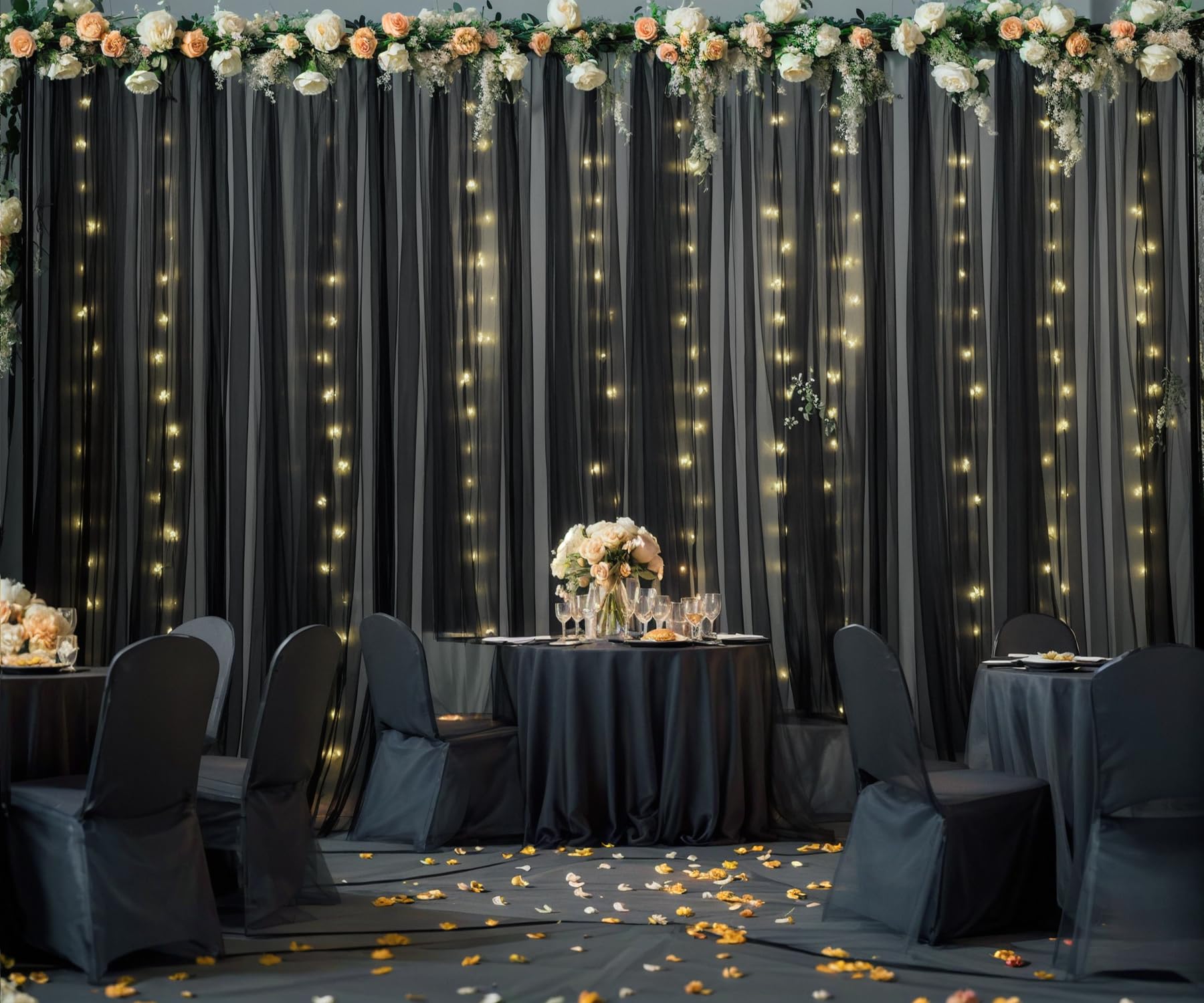 Foto 5 | Cortina De Telón De Fondo Suppromo De Tul Negro Con Luces, 9,1 X 2,4 M - Venta Internacional.