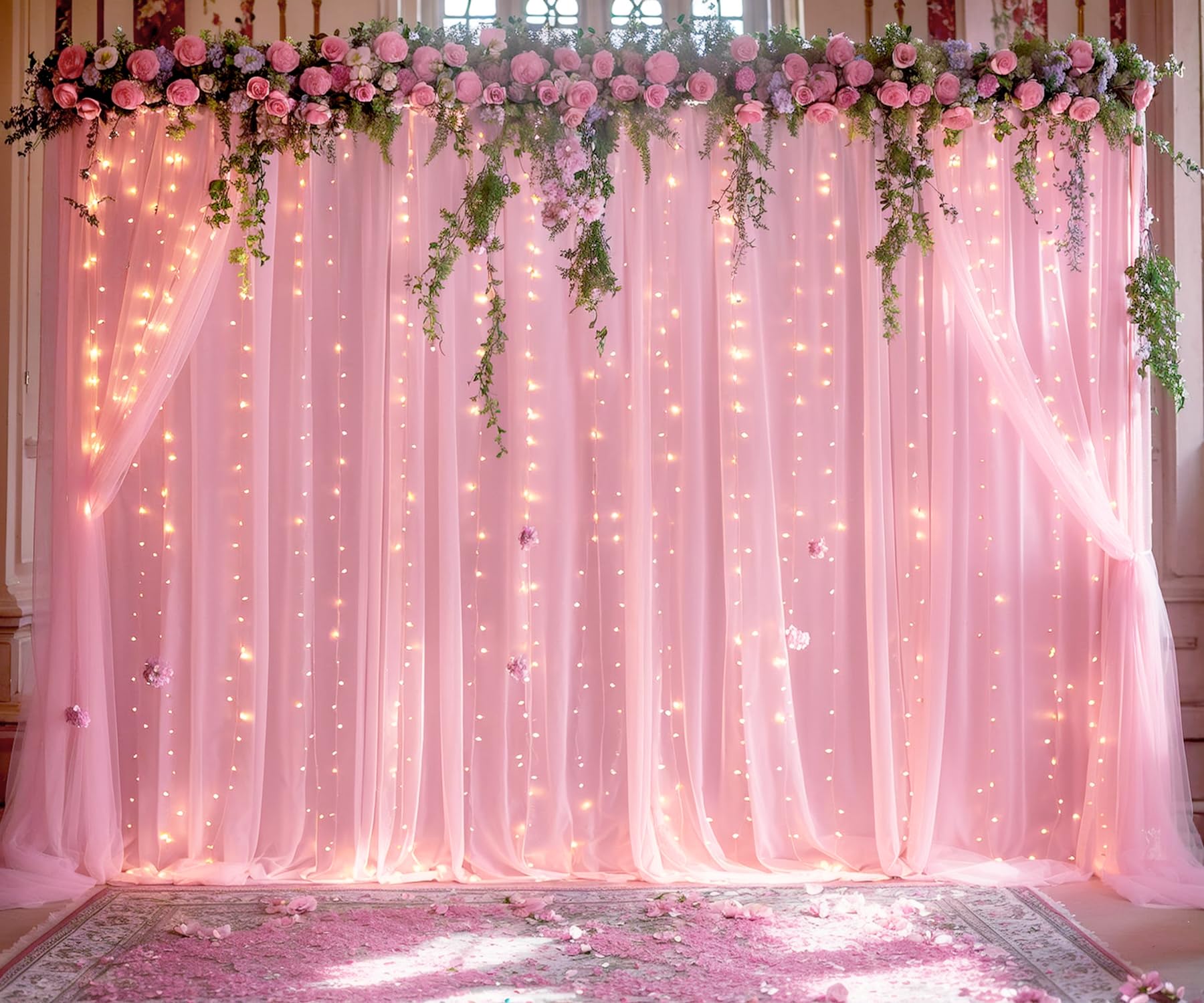 Foto 2 pulgar | Cortinas De Telón De Fondo Suppromo De Tul Rosa Con Luces, 6 X 2,4 M, 4 Paneles - Venta Internacional.