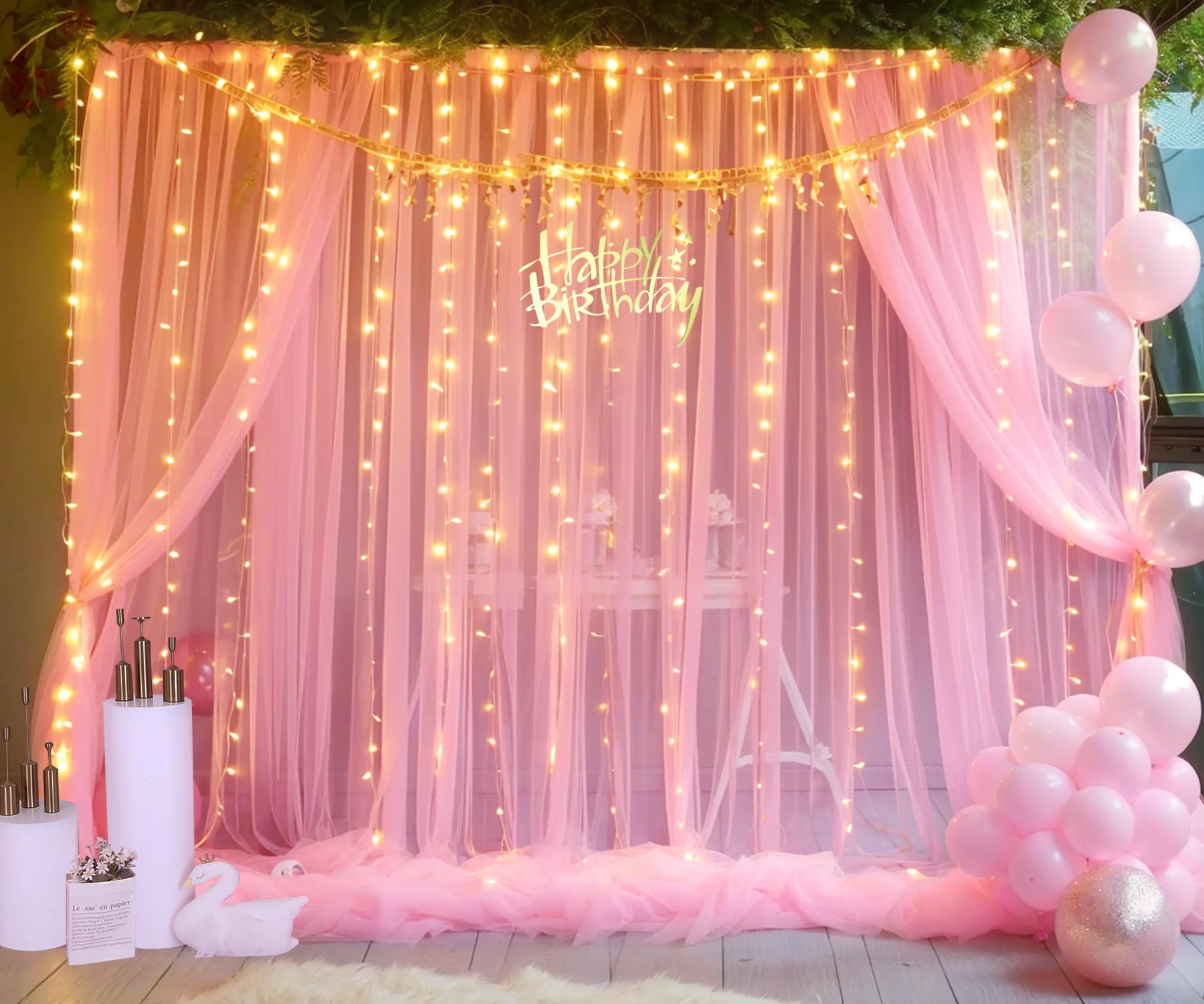 Foto 3 pulgar | Cortinas De Telón De Fondo Suppromo De Tul Rosa Con Luces, 6 X 2,4 M, 4 Paneles - Venta Internacional.