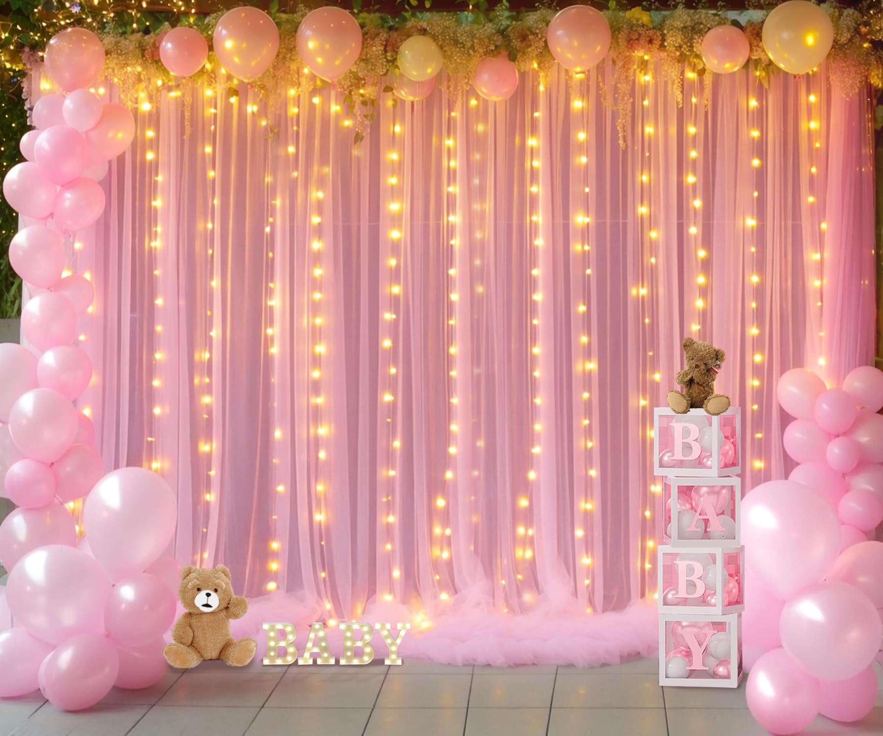 Foto 4 pulgar | Cortinas De Telón De Fondo Suppromo De Tul Rosa Con Luces, 6 X 2,4 M, 4 Paneles - Venta Internacional.