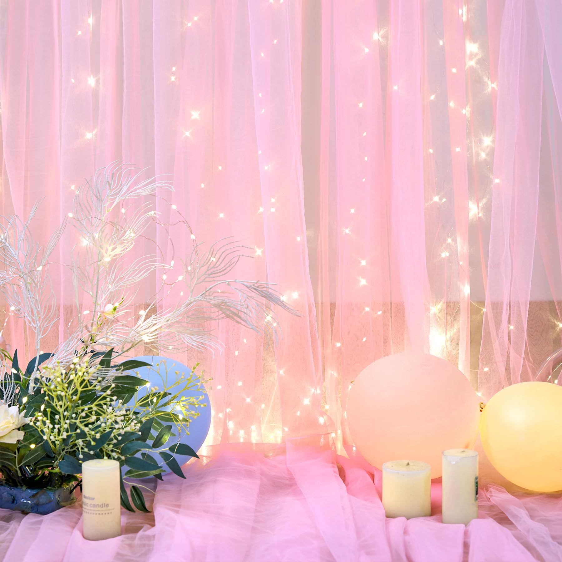 Foto 7 pulgar | Cortinas De Telón De Fondo Suppromo De Tul Rosa Con Luces, 6 X 2,4 M, 4 Paneles - Venta Internacional.
