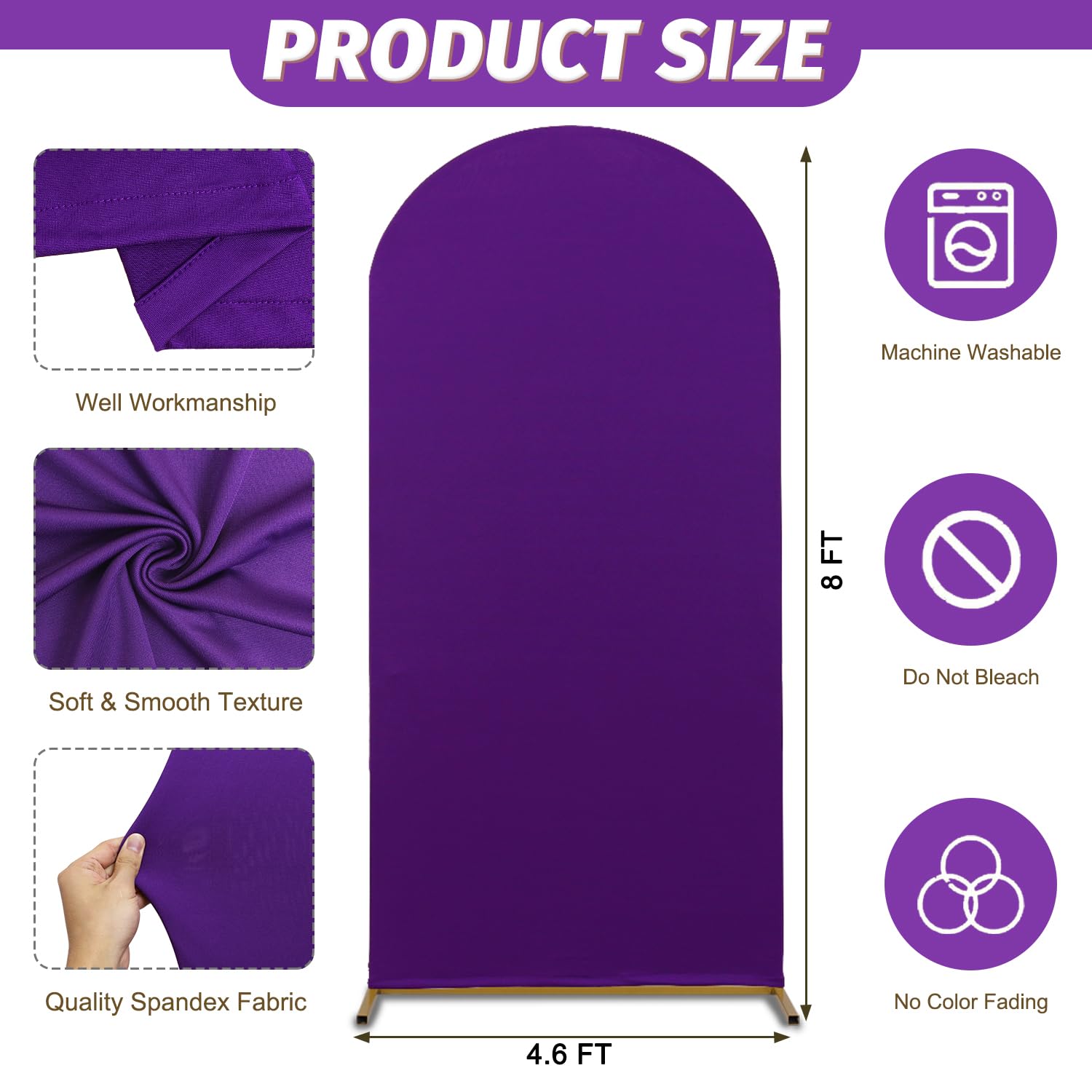 Foto 4 pulgar | Funda De Telón De Fondo En Forma De Arco Modfuns De Spandex Morado De 8 Pies Para Bodas - Venta Internacional.