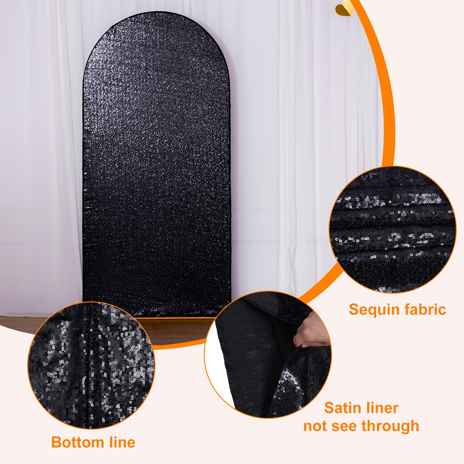 Foto 4 pulgar | Funda De Telón De Fondo Con Forma De Arco Eternal Beauty, Satén, Lentejuelas Negras - Venta Internacional.