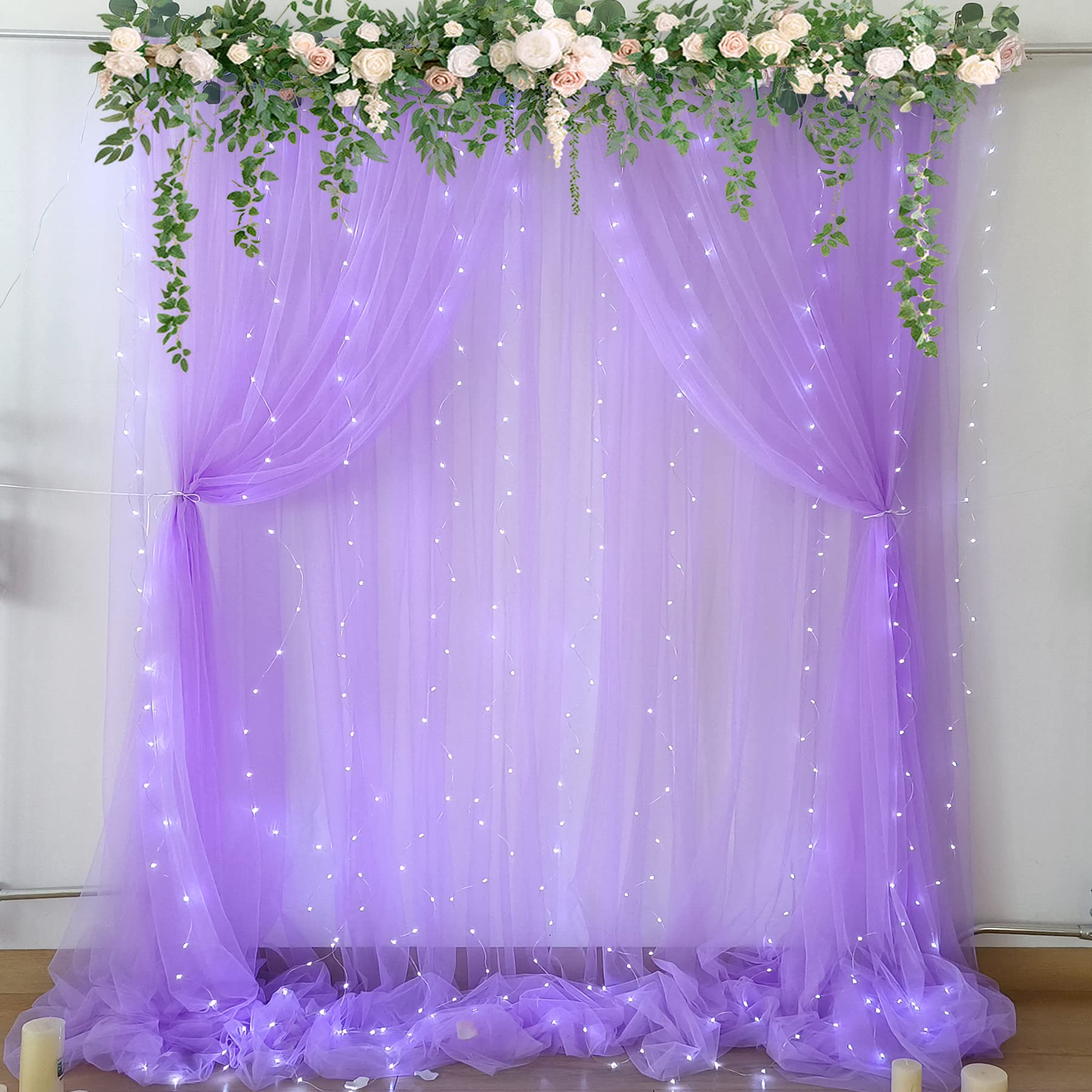 Foto 3 pulgar | Cortina De Telón De Fondo Suppromo De Tul Lavanda Con Luces Led, 3 X 2,4 M - Venta Internacional.