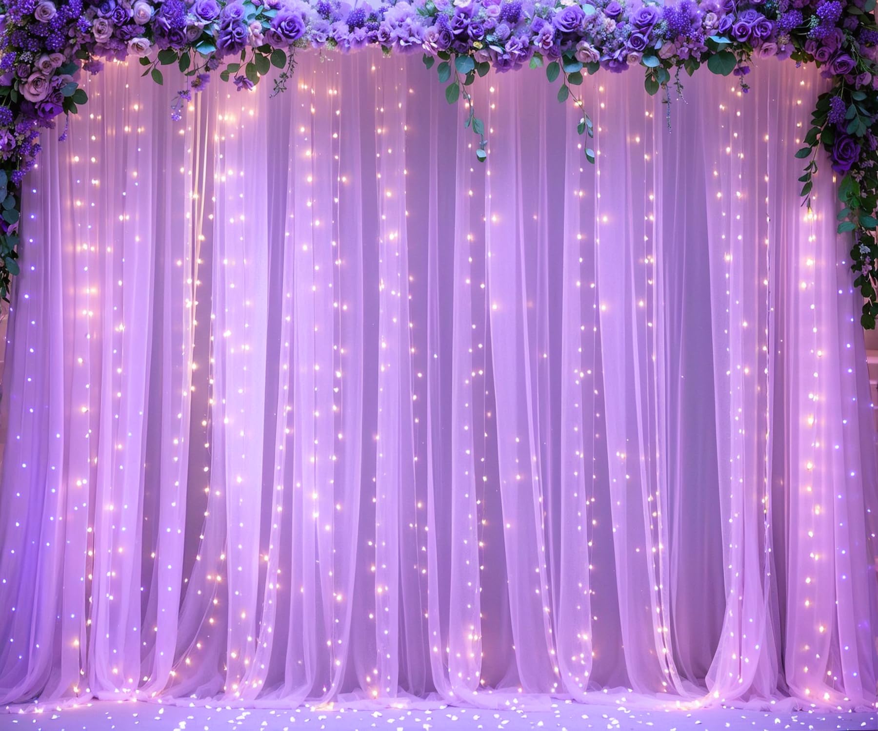 Cortinas Suppromo De Tul Transparente Morado, 50 X 2,4 M, Con Luces - Venta Internacional.