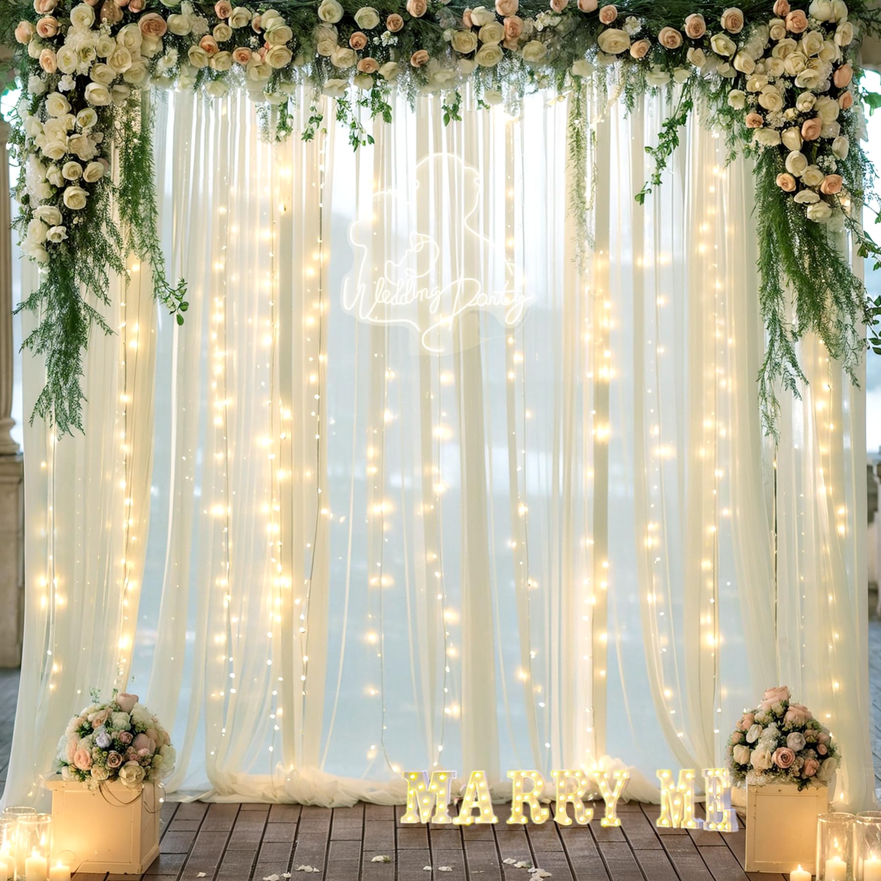 Foto 5 | Cortinas De Fondo Suppromo, Color Marfil Transparente Con Luces, 3 X 2,5 M - Venta Internacional.