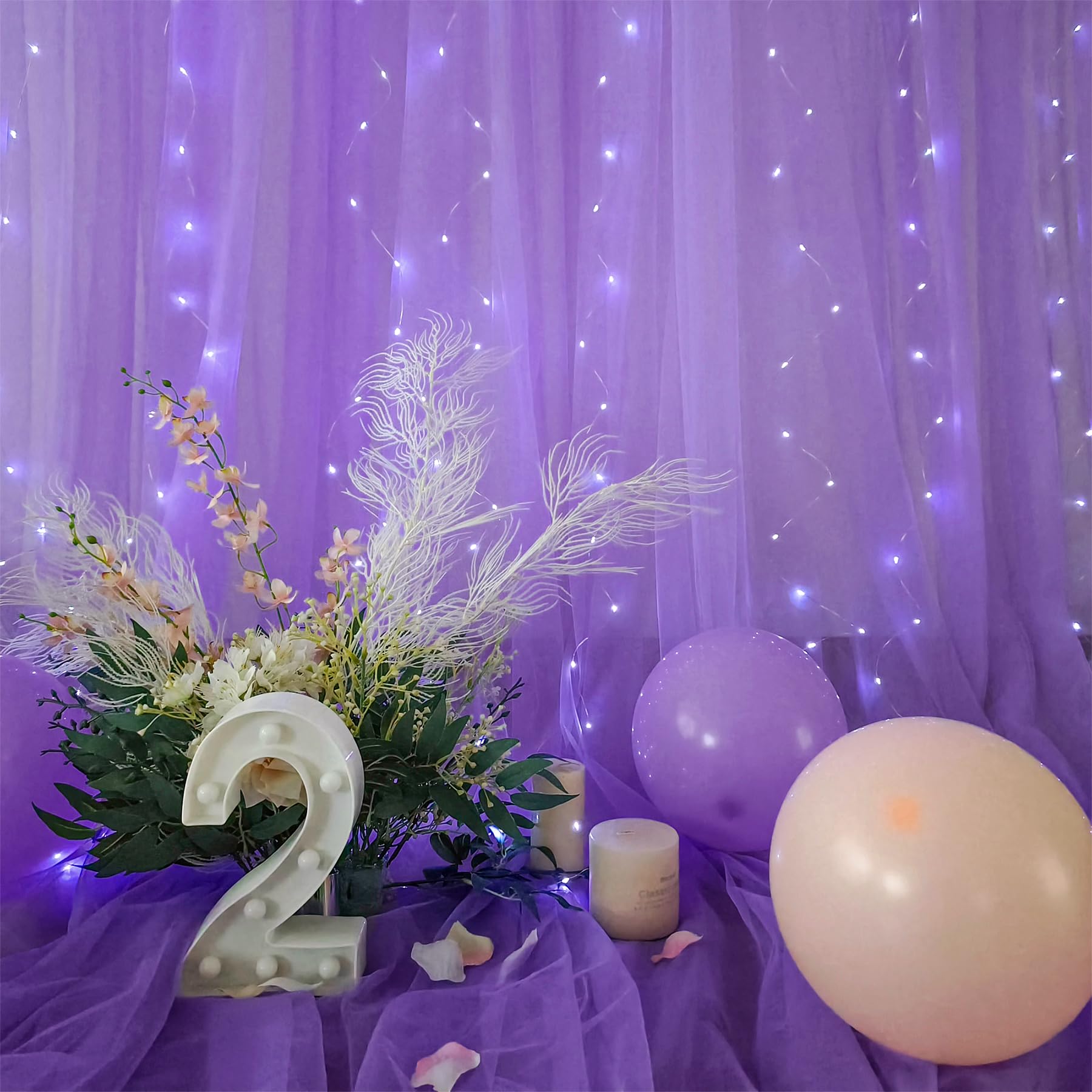 Foto 8 pulgar | Cortinas De Telón De Fondo Suppromo De Tul Morado Con Luces, 12 X 2,4 M - Venta Internacional.