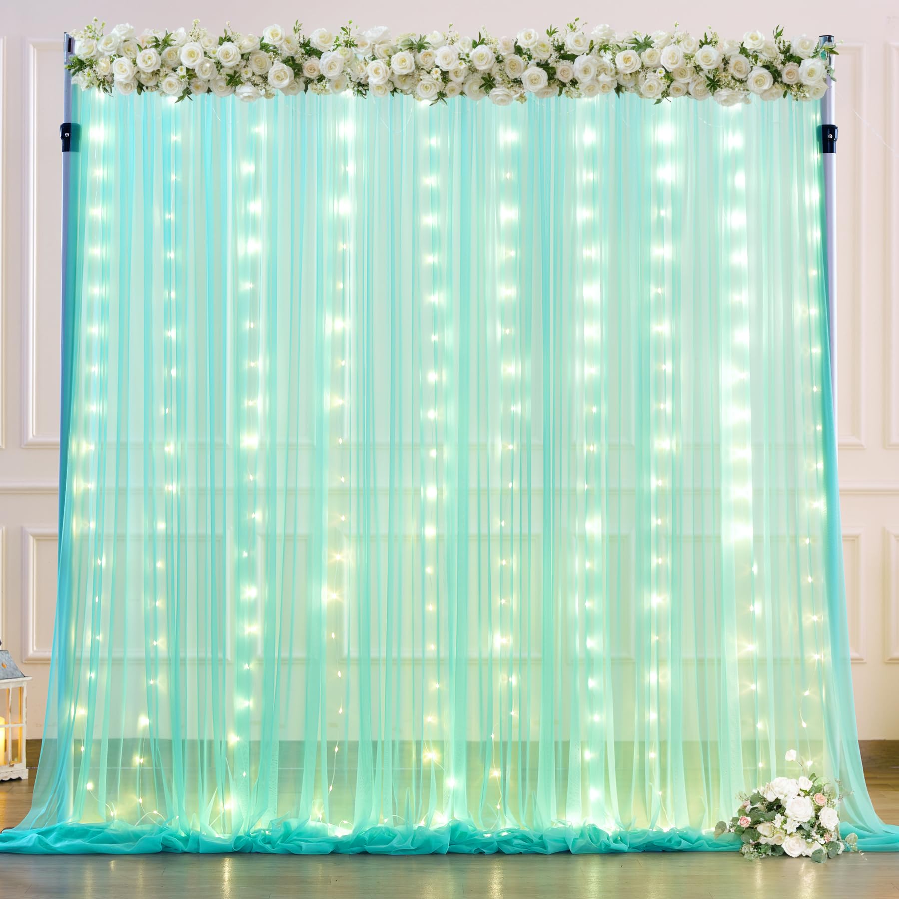 Foto 2 pulgar | Cortina de Tul Verde Salvia con Luces para Decoración de Eventos - Venta Internacional