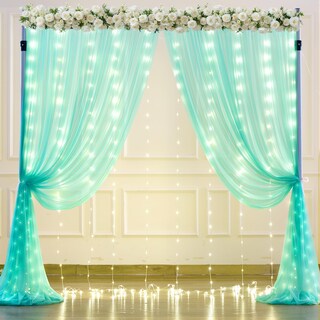 Foto 2 | Cortina de Tul Verde Salvia con Luces para Decoración de Eventos - Venta Internacional