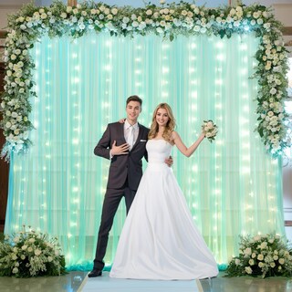Foto 6 | Cortina de Tul Verde Salvia con Luces para Decoración de Eventos - Venta Internacional
