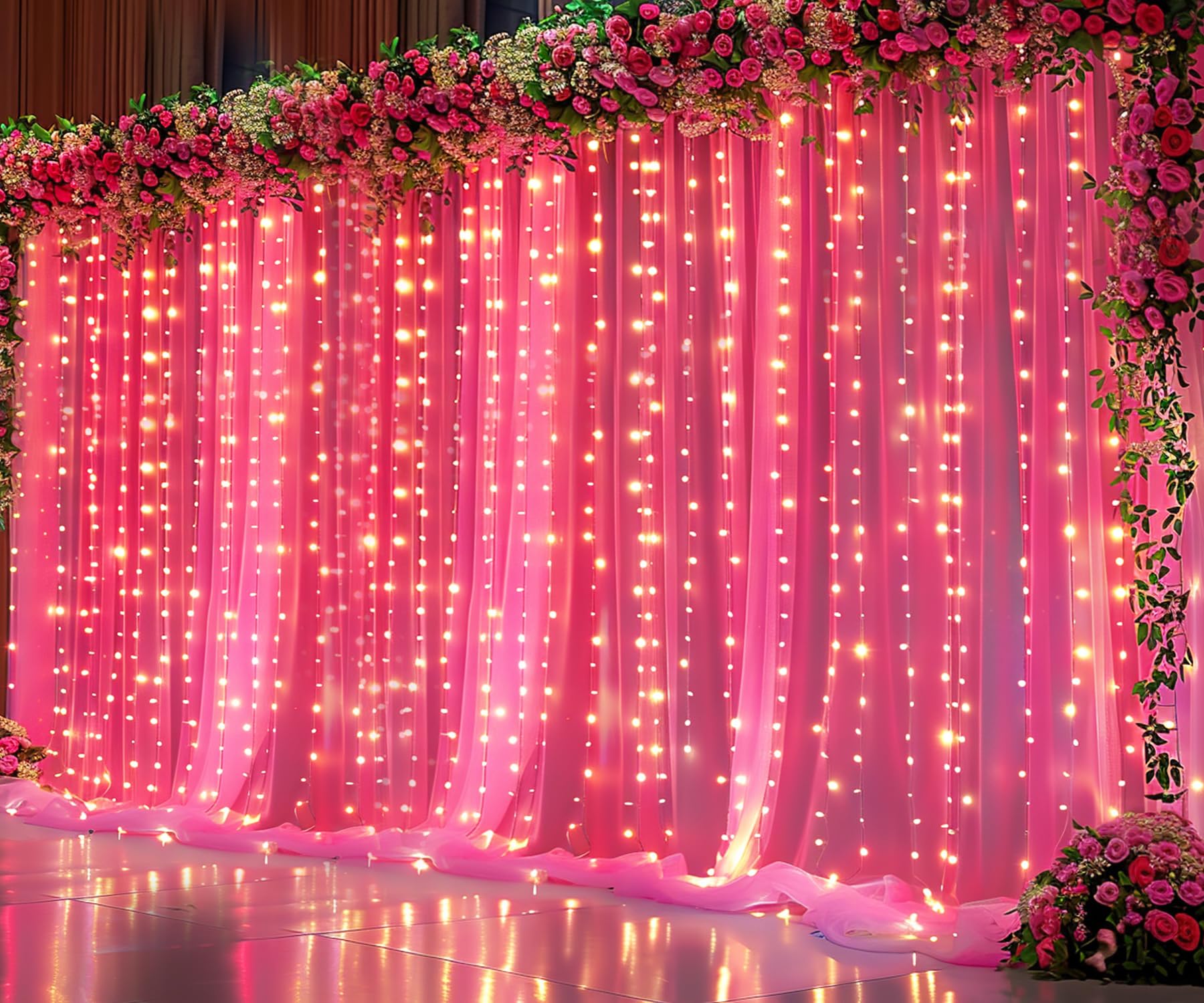 Foto 3 pulgar | Cortina De Telón De Fondo Suppromo De Tul Rosa Intenso Con Luces, 12 X 2,4 M - Venta Internacional.