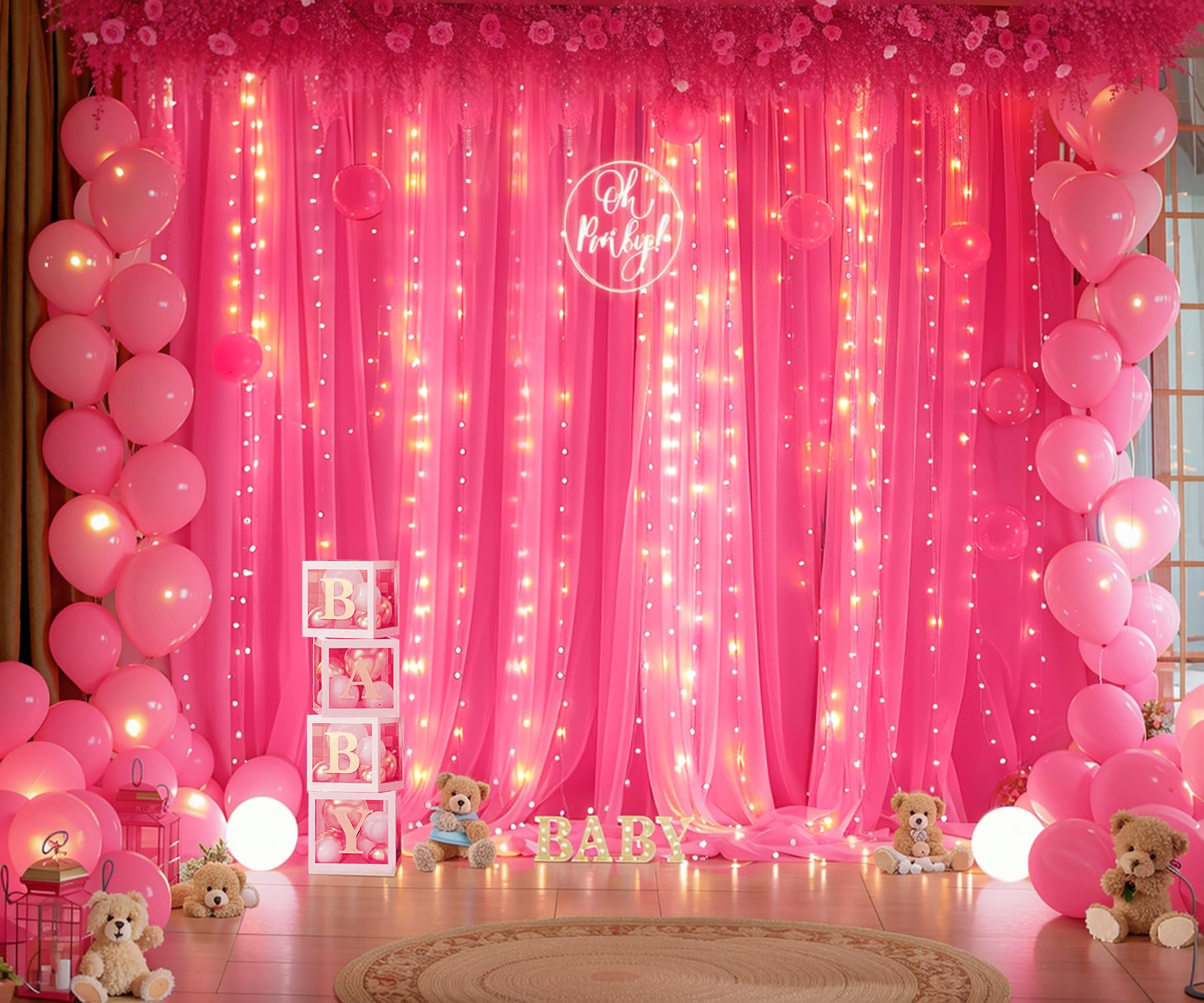 Foto 4 | Cortina De Telón De Fondo Suppromo De Tul Rosa Intenso Con Luces, 12 X 2,4 M - Venta Internacional.