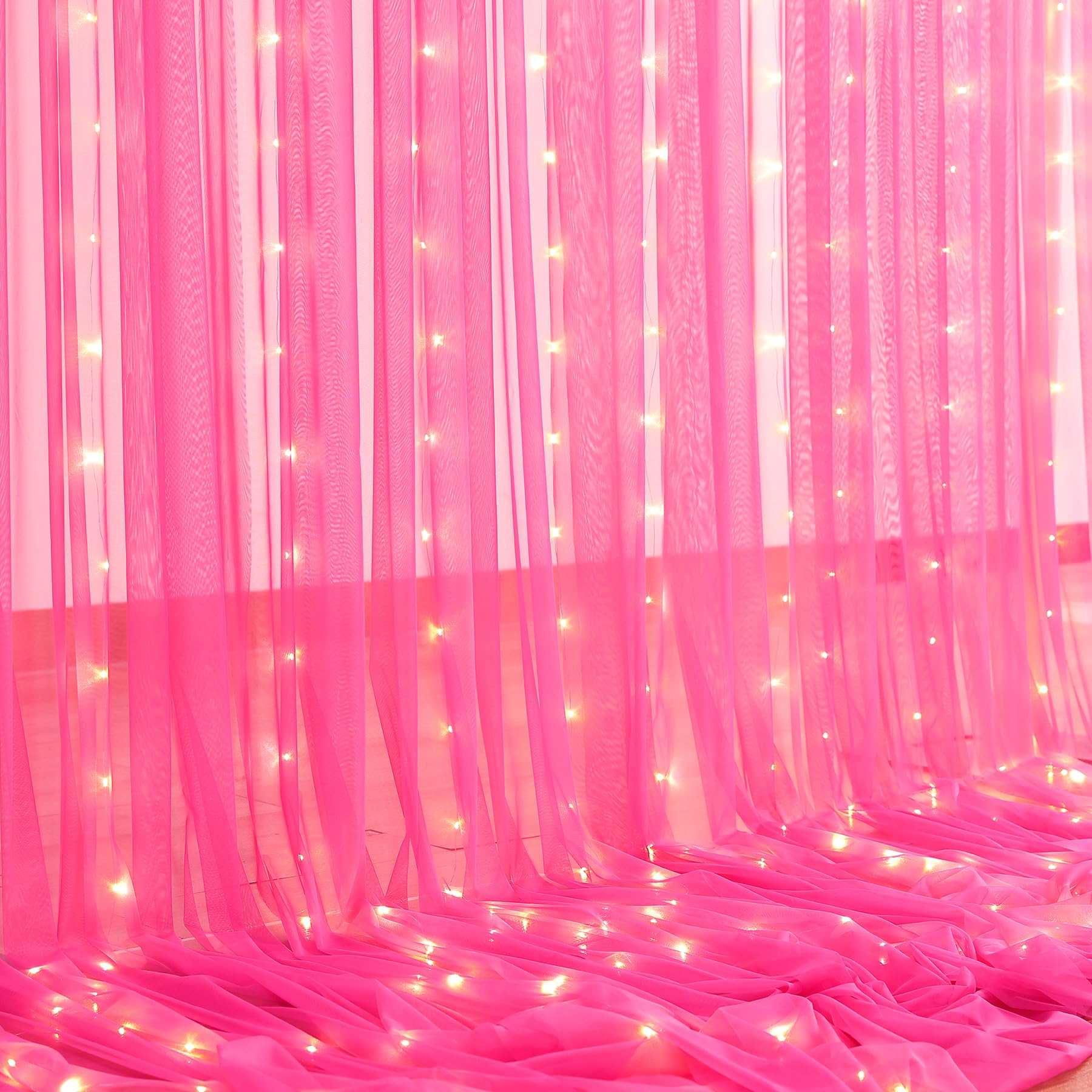 Foto 7 | Cortina De Telón De Fondo Suppromo De Tul Rosa Intenso Con Luces, 12 X 2,4 M - Venta Internacional.