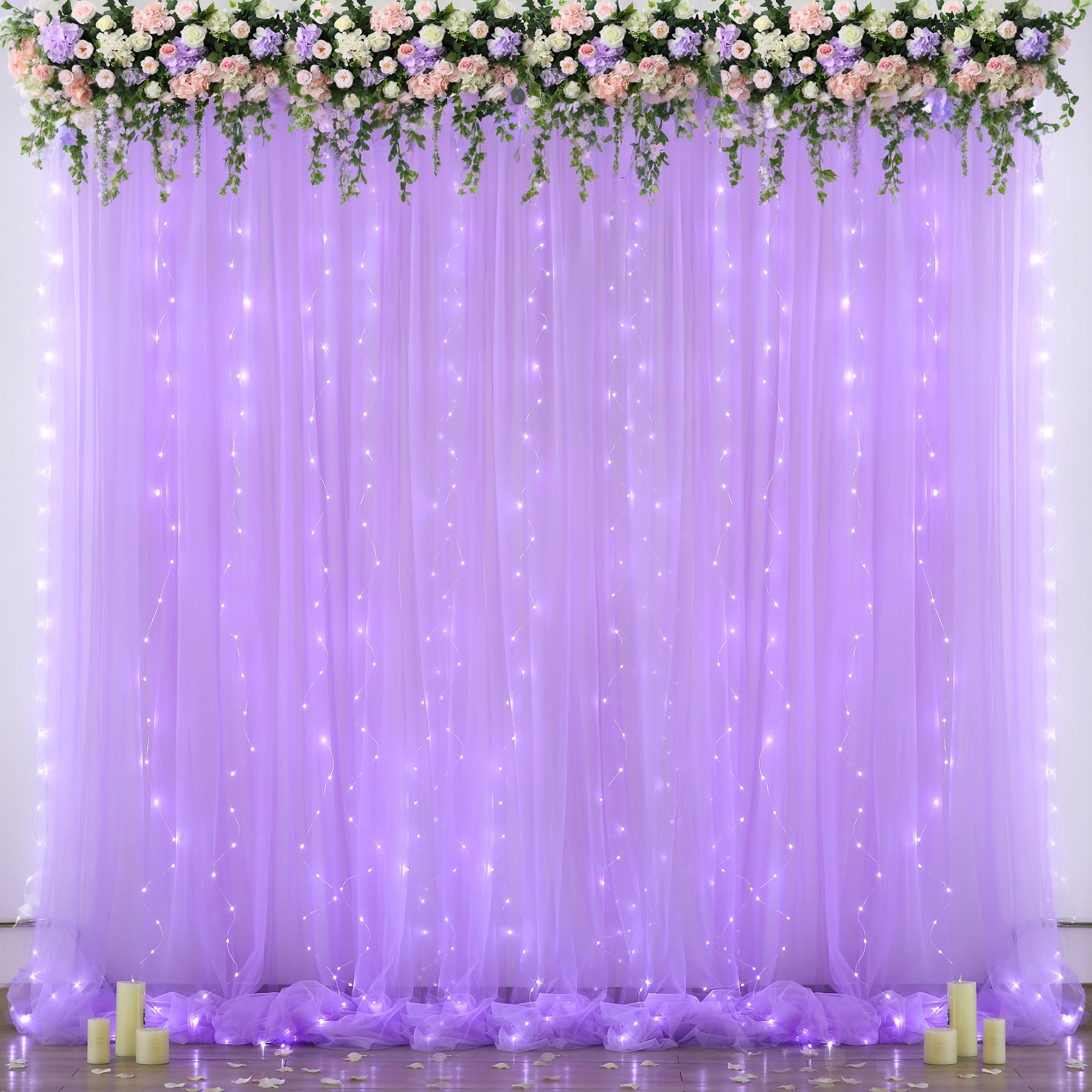 Foto 2 pulgar | Cortina De Telón De Fondo Suppromo De Tul Lavanda Con Luces, 6 X 2,4 M - Venta Internacional.