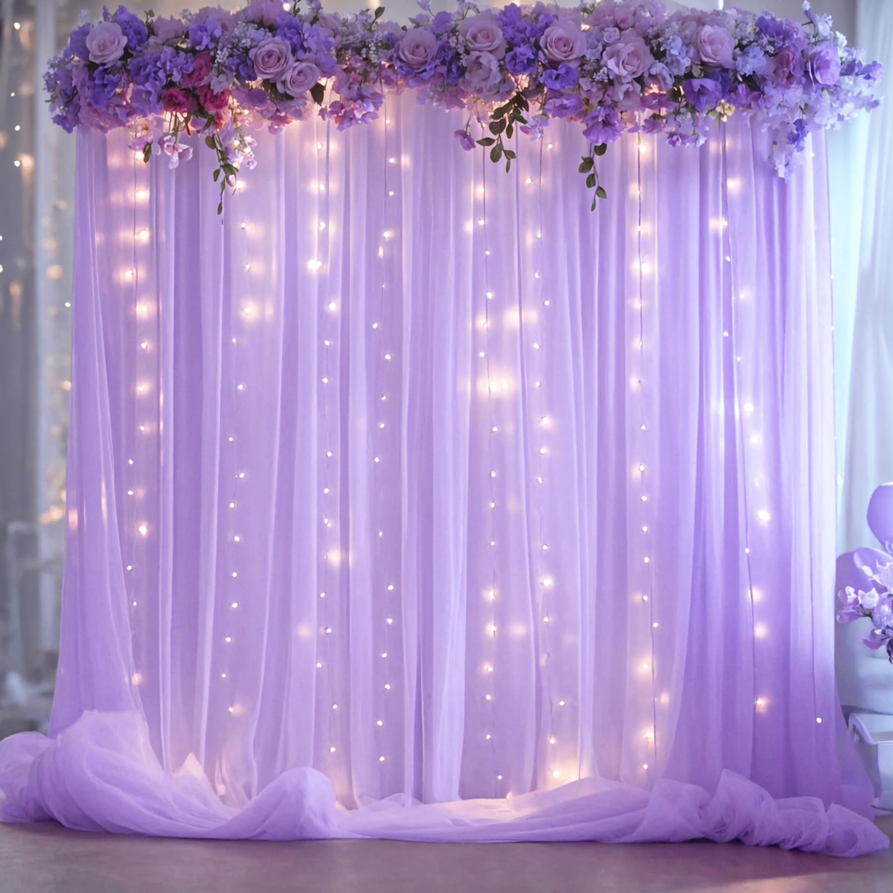 Foto 4 pulgar | Cortina De Telón De Fondo Suppromo De Tul Lavanda Con Luces, 6 X 2,4 M - Venta Internacional.