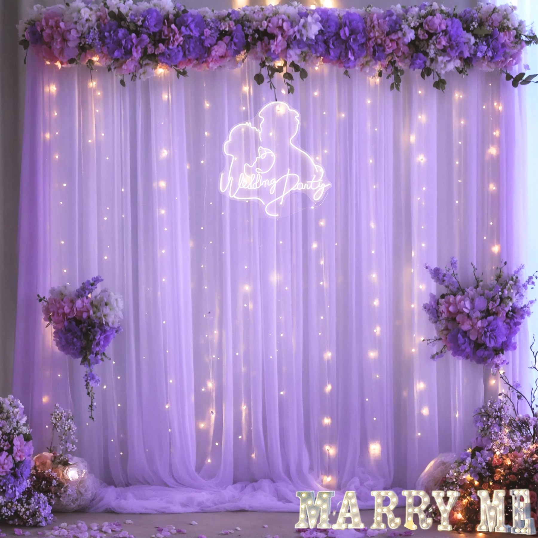 Foto 6 pulgar | Cortina De Telón De Fondo Suppromo De Tul Lavanda Con Luces, 6 X 2,4 M - Venta Internacional.