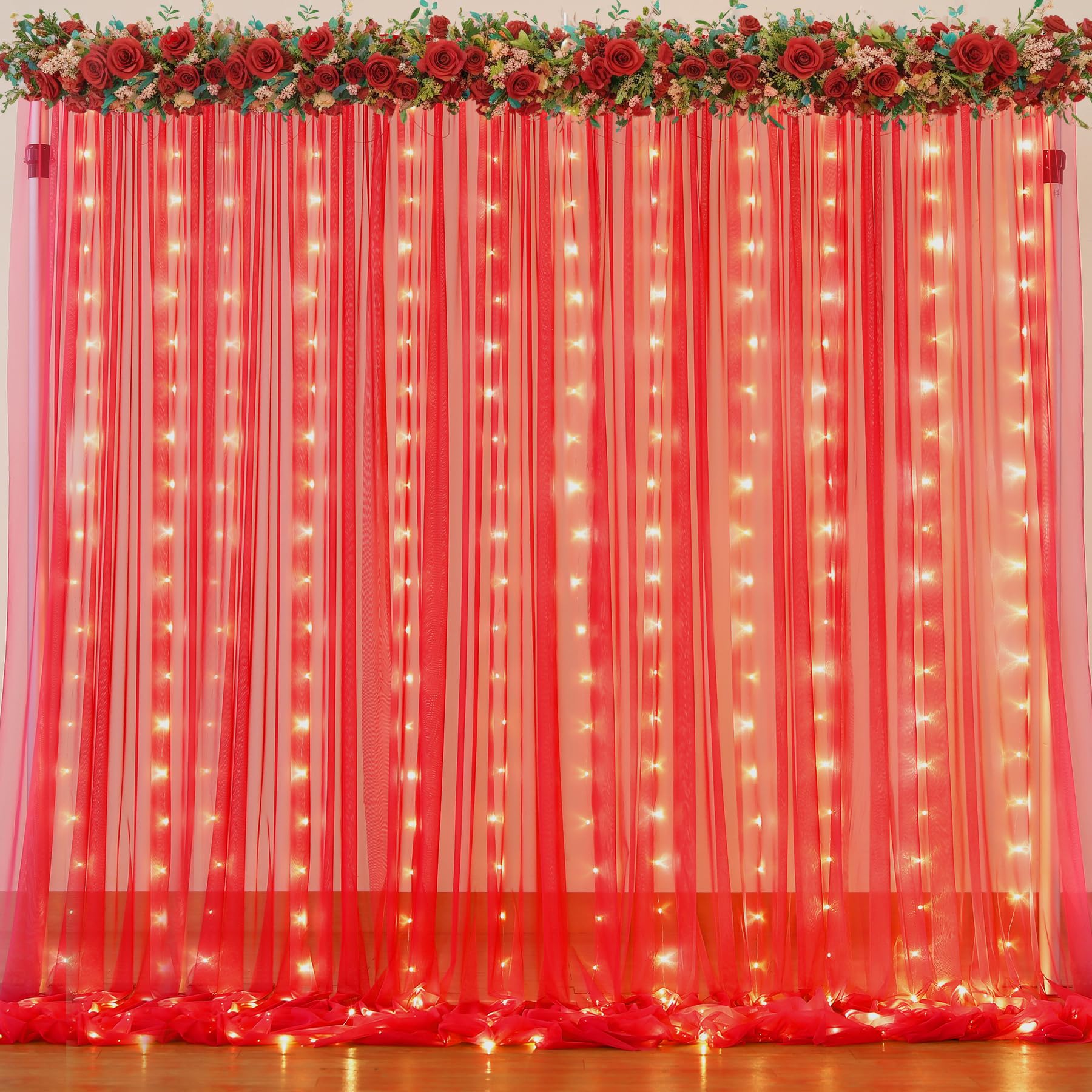 Foto 1 | Cortina De Telón De Fondo Suppromo De Tul Rojo Con Luces, 6 X 2,4 M - Venta Internacional.
