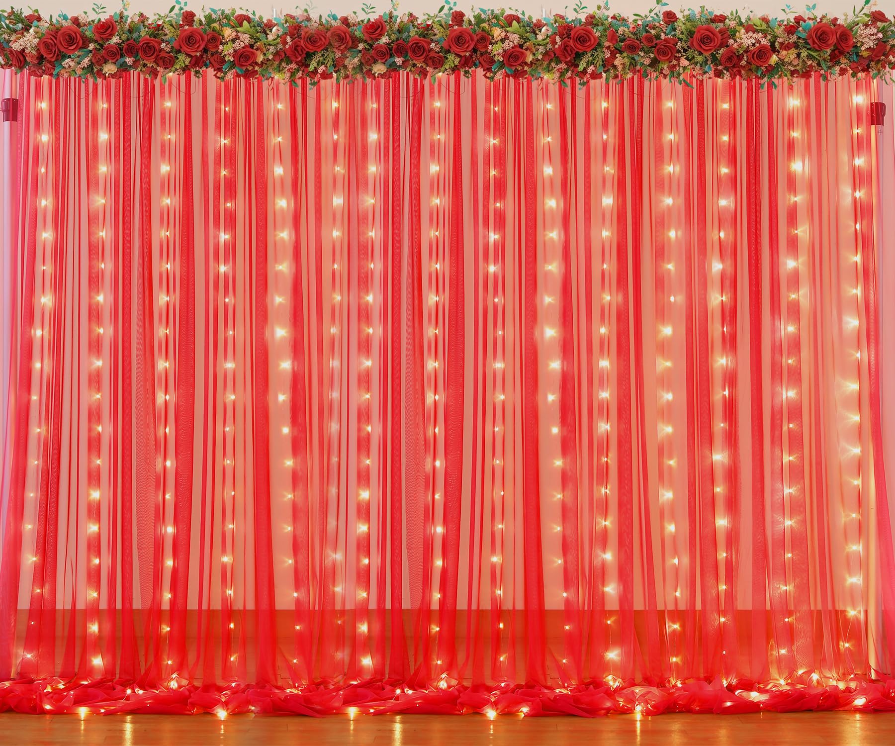 Foto 2 pulgar | Cortina De Telón De Fondo Suppromo De Tul Rojo Con Luces, 9 X 3 M, Para Fiestas - Venta Internacional.