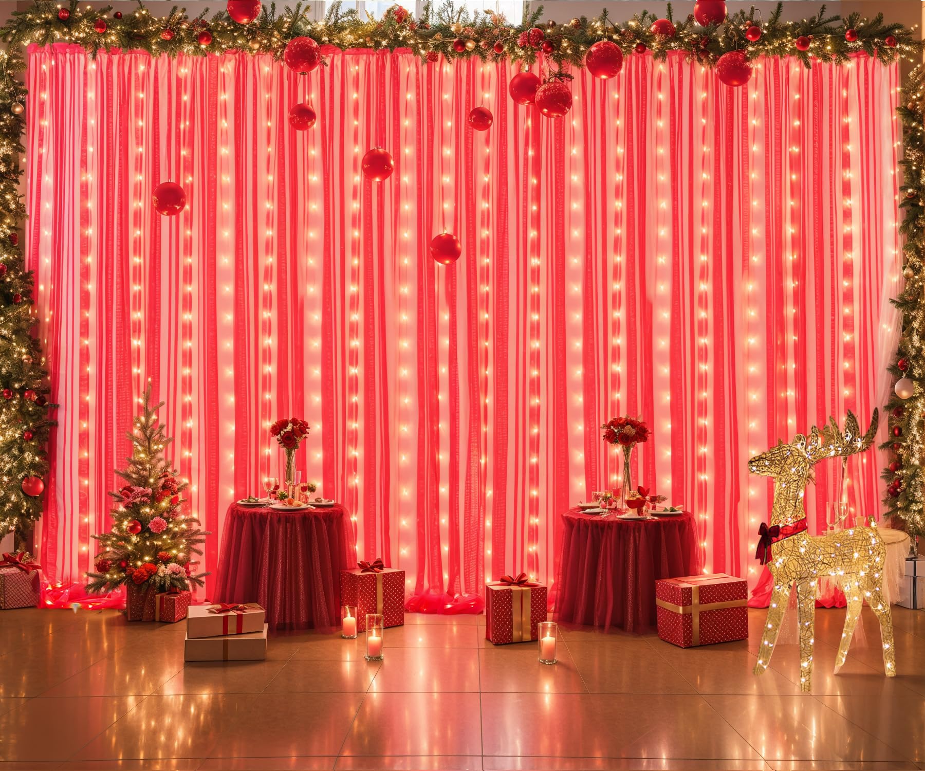 Foto 6 pulgar | Cortina De Telón De Fondo Suppromo De Tul Rojo Con Luces, 9 X 3 M, Para Fiestas - Venta Internacional.