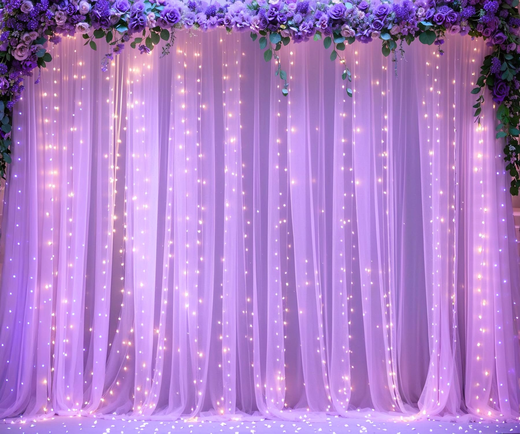 Cortinas De Fondo Suppromo, Color Lavanda Transparente Con Luces, 18 M X 2,4 M - Venta Internacional.