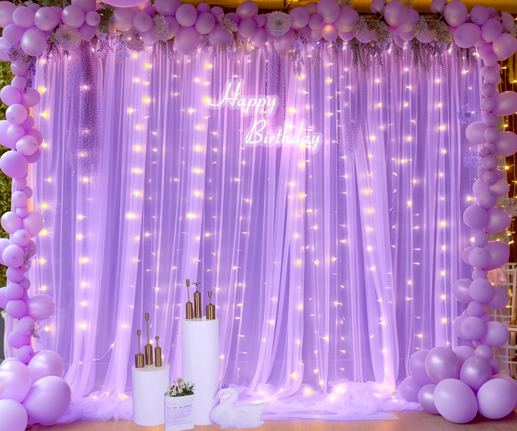 Foto 4 pulgar | Cortinas De Fondo Suppromo, Color Lavanda Transparente Con Luces, 18 M X 2,4 M - Venta Internacional.