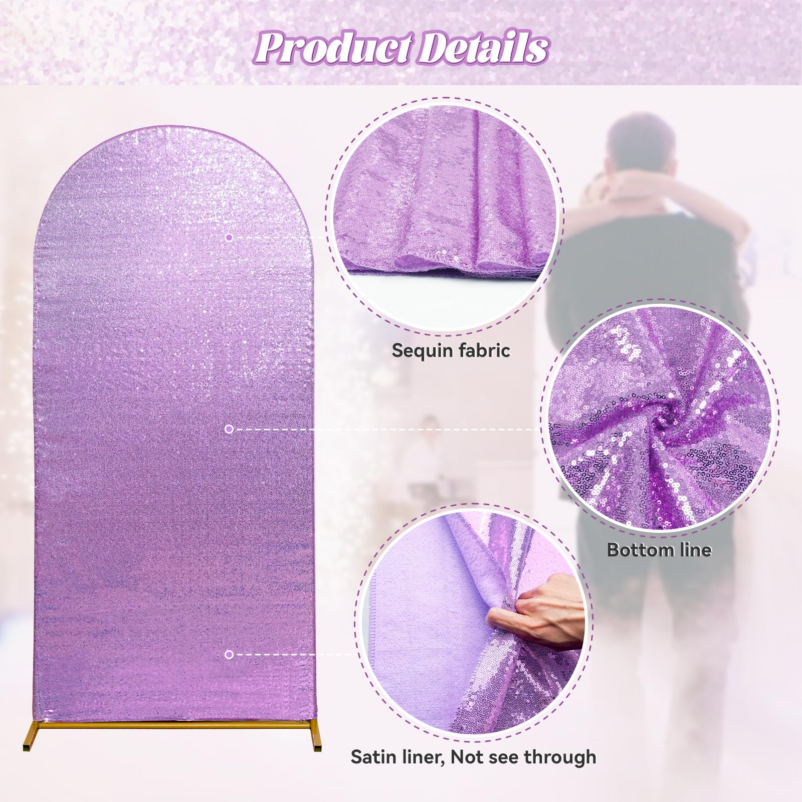 Foto 2 | Funda De Telón De Fondo Eternal Beauty Con Lentejuelas Color Lavanda, 2,2 X 1,2 M - Venta Internacional.