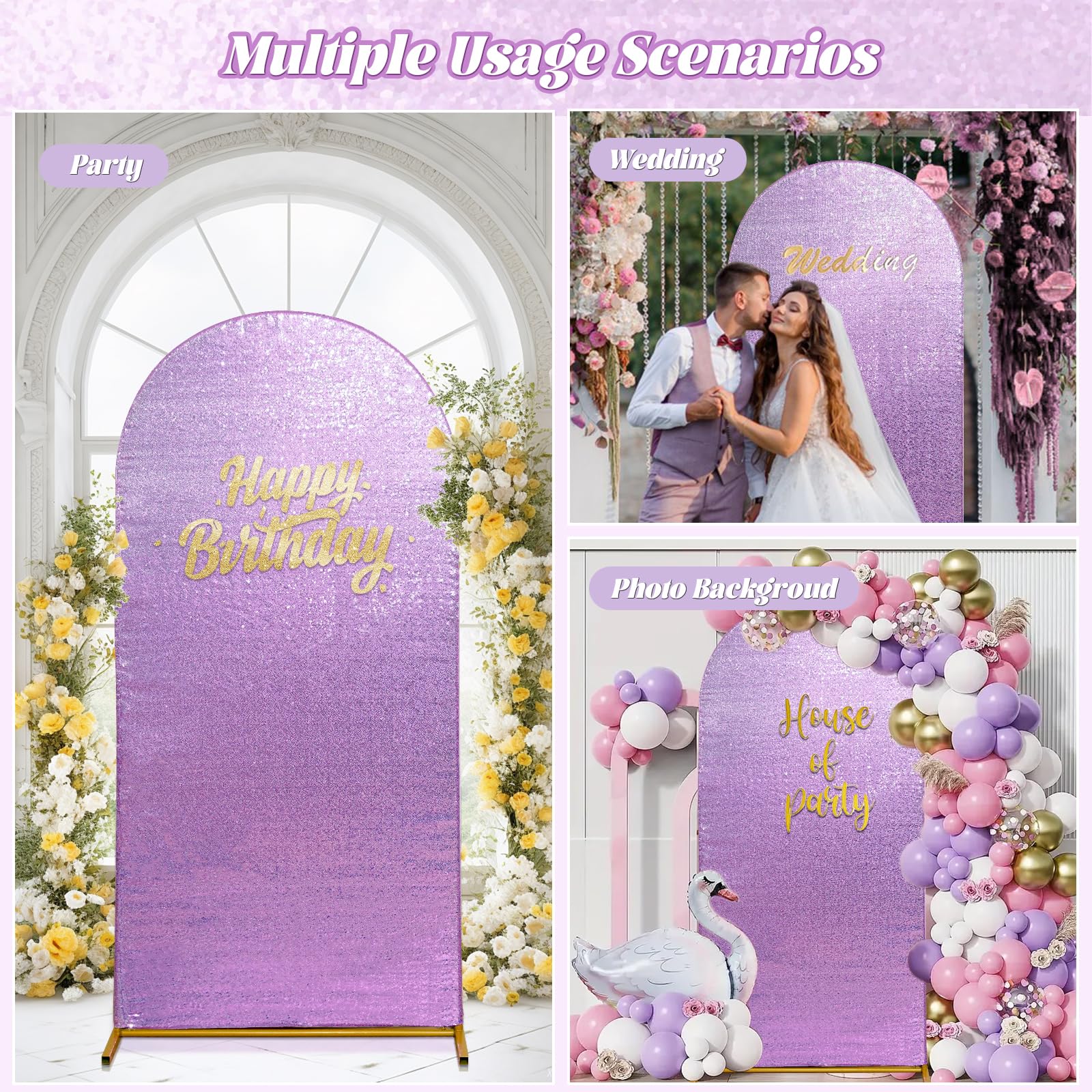 Foto 7 | Funda De Telón De Fondo Eternal Beauty Con Lentejuelas Color Lavanda, 2,2 X 1,2 M - Venta Internacional.